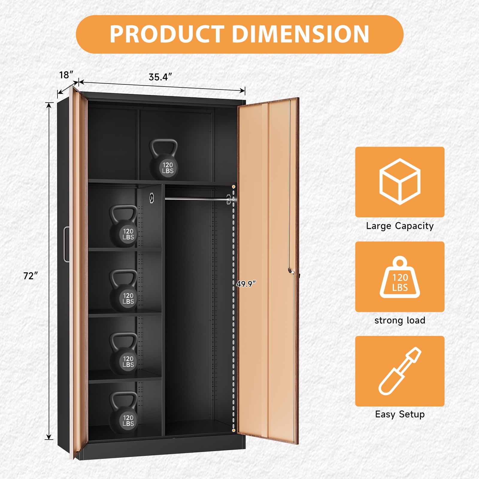 STANI Metal Wardrobe Closet with Hanging Rod, 72 White Armoire Wardrobe Cabinet with Adjustable Shelves, Clothes Storage Organizer Cabinets for Bedroom, Bathroom, Office