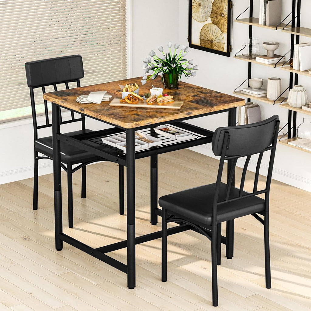 Lamerge 4 Person Dining Table Set, Wooden Dining Table 5 Piece Set with 4 Oak Metal Frame Chairs, Space Saving, Suitable for Apartments, Small Spaces, Kitchens, Breakfast Corners, Espresso Wood C