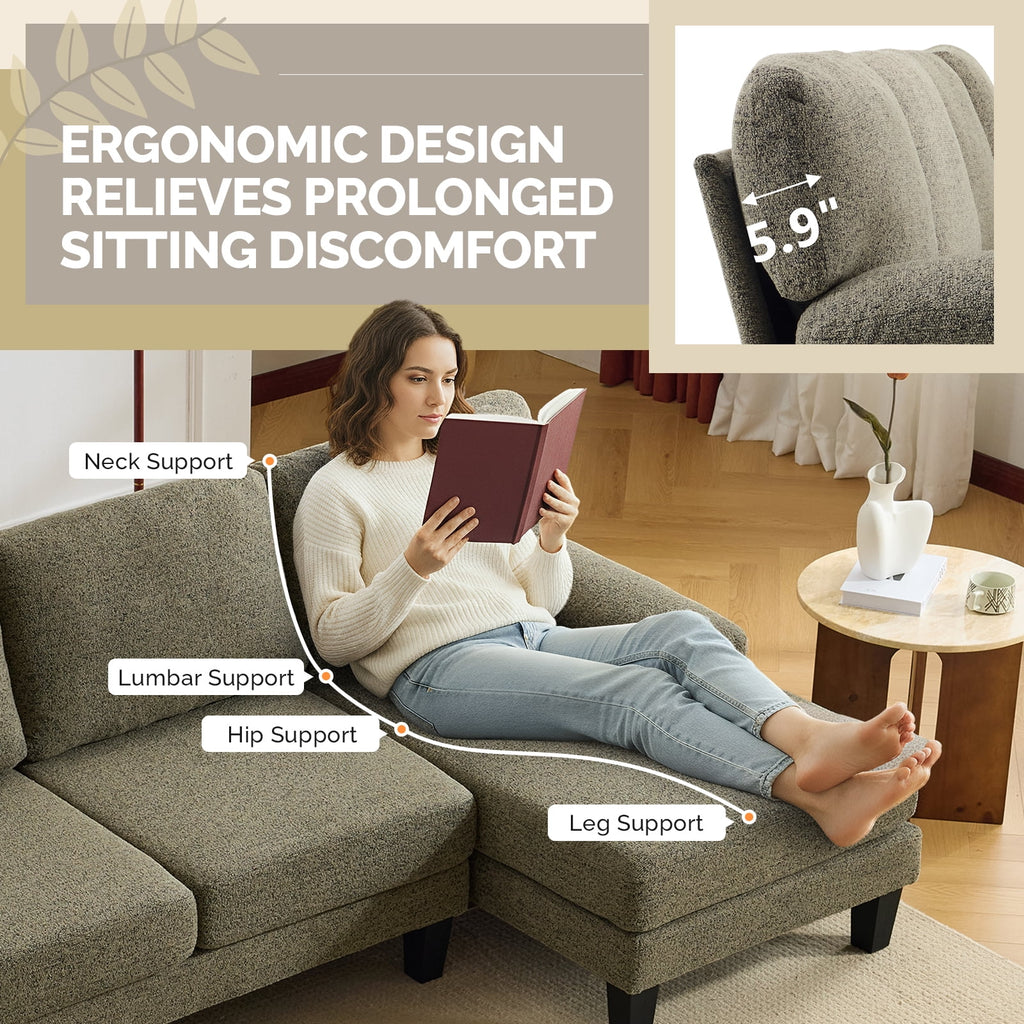 Ktaxon U-Shaped Sectional Sofa Set with Chaise, 4-Seater Blended Chenille Couch for Living Room, Apartment, Easy Assembly Khaki