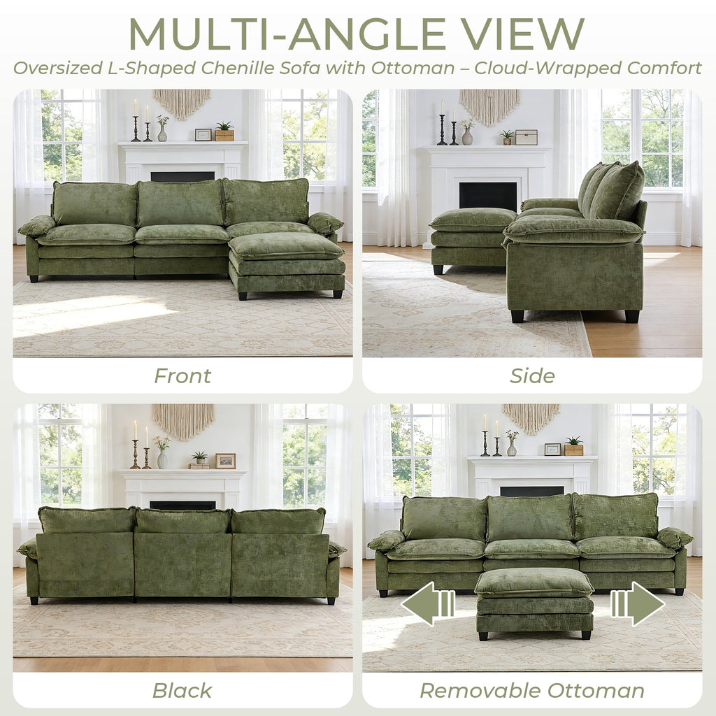 Ktaxon Sectional Sofa L Shaped Couch with Chaise Living Room Sleeper Set, 2 Seats with Chenille and Double Layer Cushions 86 W Beige