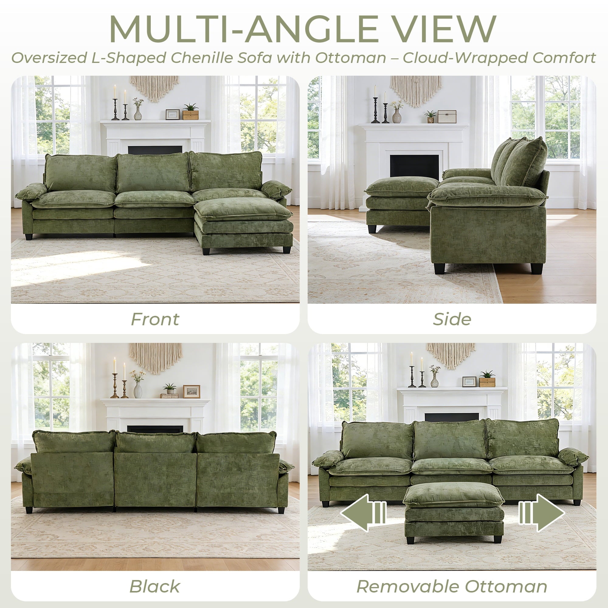 Ktaxon Sectional Sofa L Shaped Couch with Chaise Living Room Sleeper Set, 2 Seats with Chenille and Double Layer Cushions 86 W Beige
