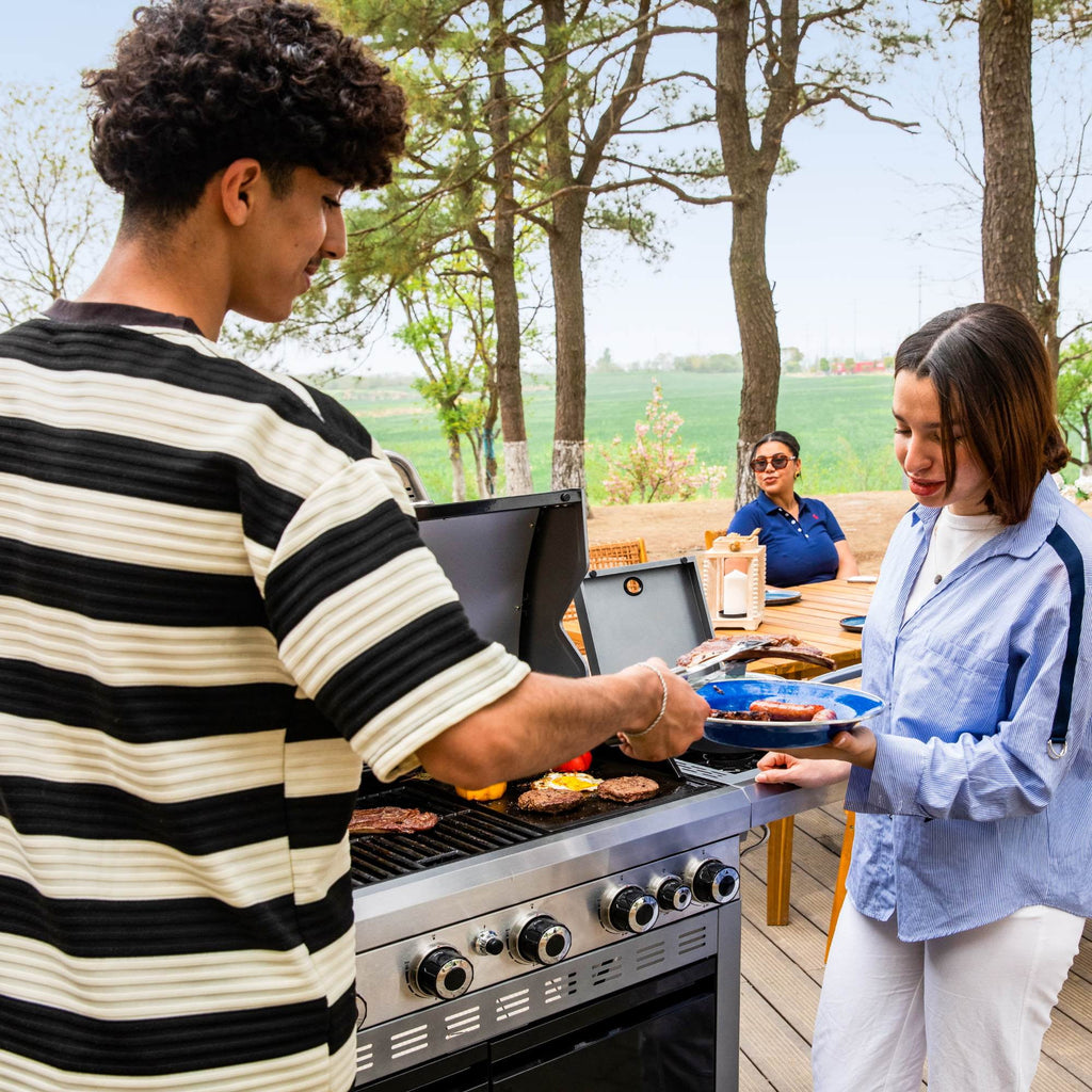 MF Studio 4 Burner Propane Gas Grill and Griddle Combo with Side Burner BBQ Grill - Black
