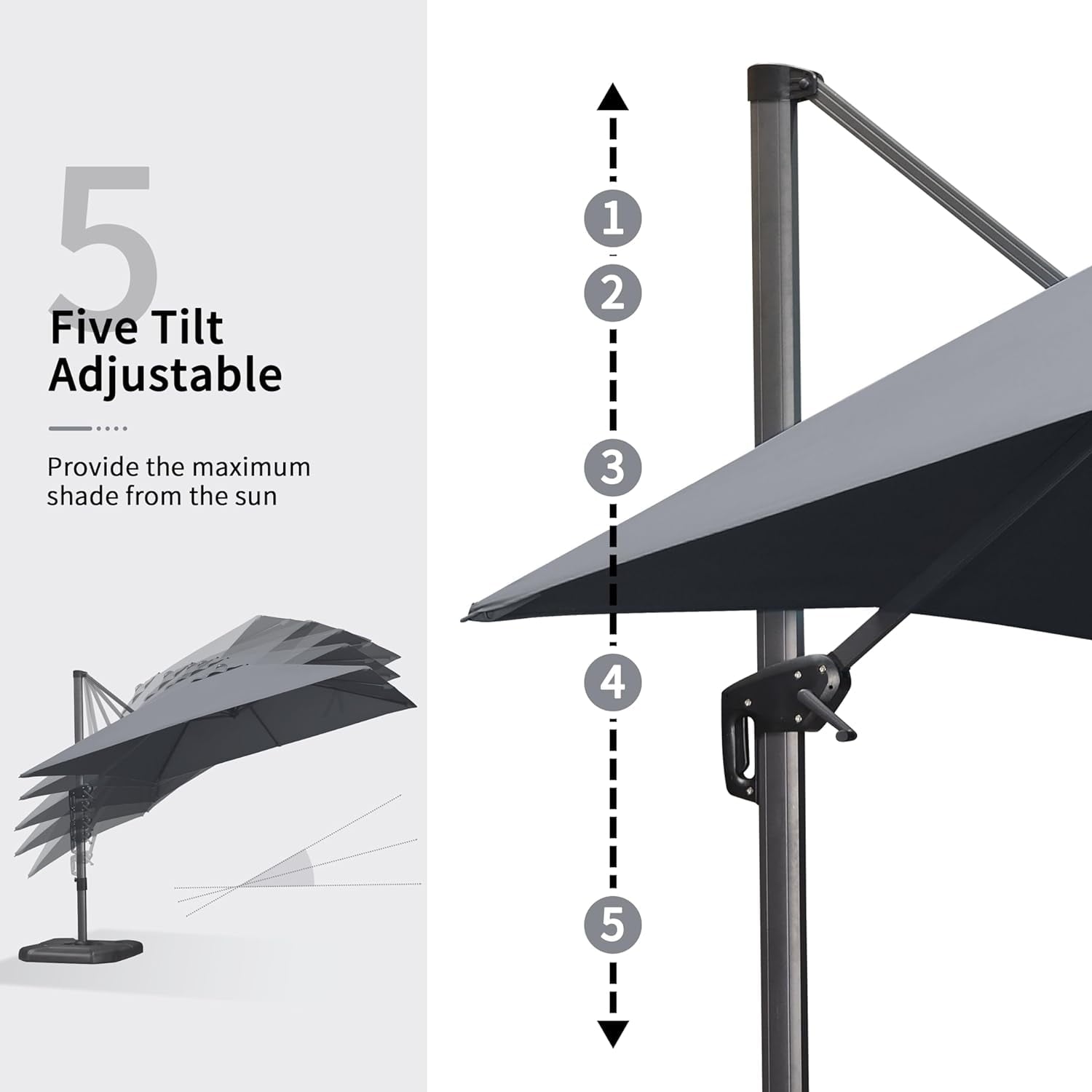 PURPLE LEAF 10x10 Ft Cantilever Umbrella Square Outdoor Patio Umbrella Large Offset Hanging Umbrella Aluminum Umbrella with 360°Rotation Adjustable Garden Pool Umbrella,Gray