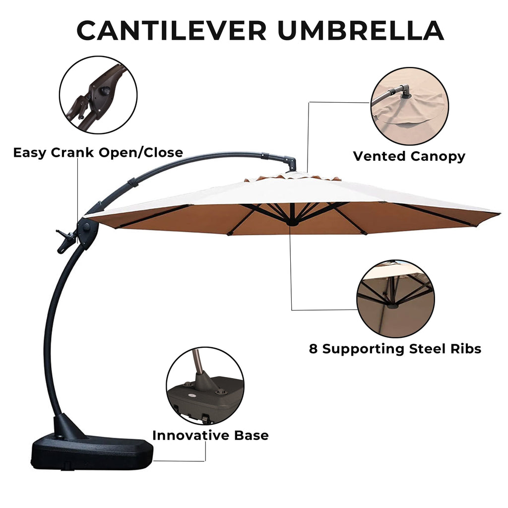 GRANDPATIO 12 ft Deluxe Aluminium Patio Umbrella with Base, Large Offset Outdoor Umbrella, Navy Blue