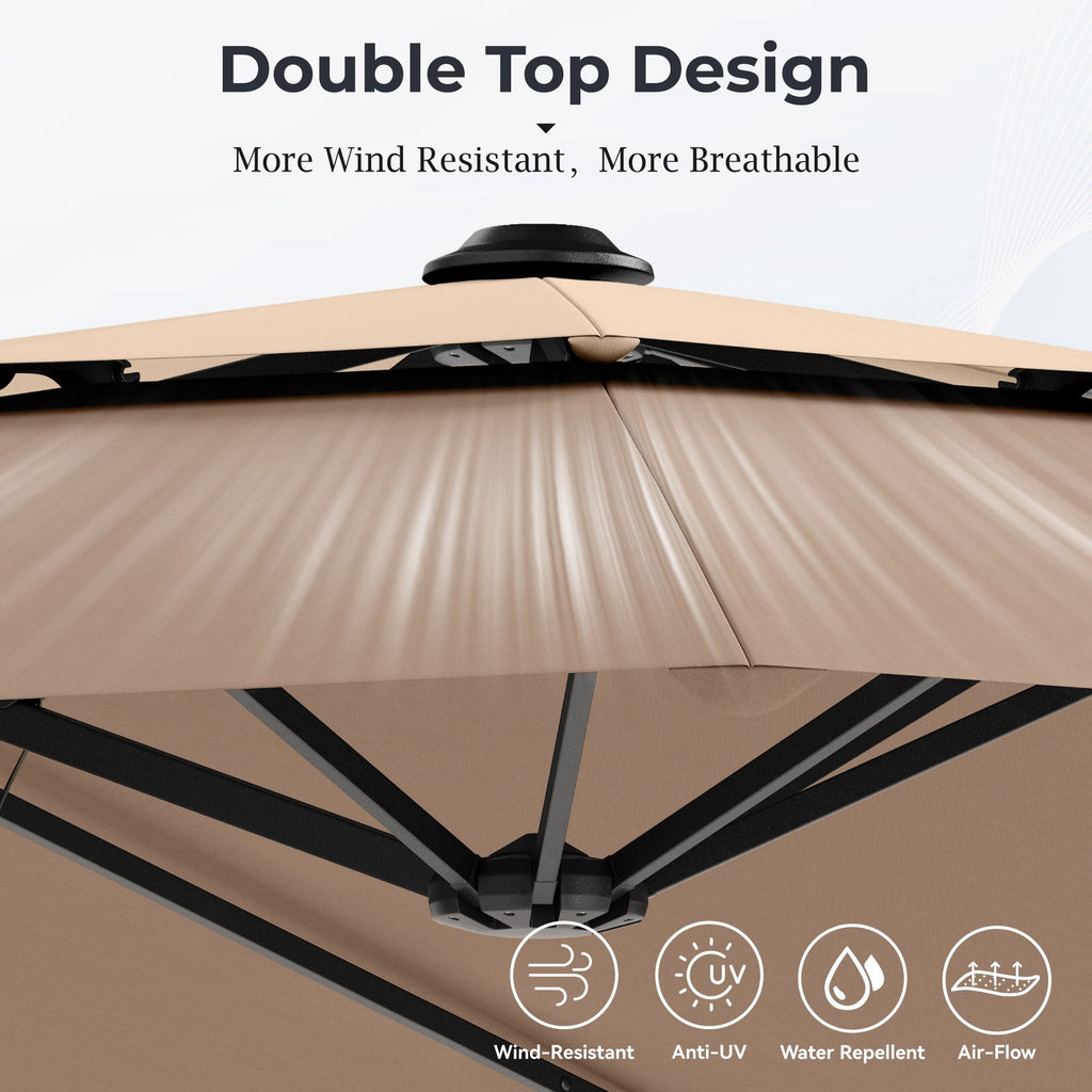 Alpha Joy 15ft Dual-Layer Outdoor Patio Umbrella Extra-Large Double-Sided Garden Umbrella with Ventilation and Base - Beige