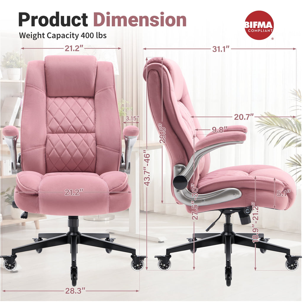 Ergonomic Home Office Chair with Locking Wheels, High-back Desk Chair with Thick Padded Flip-up Armrest, Comfy Executive Chair with Adjustable Lumbar Support for Home & Office & Work