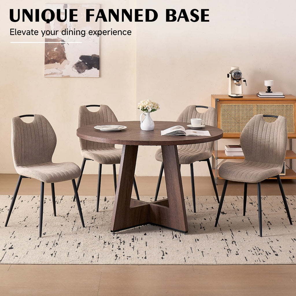 5 Piece 47'' Round Dining Table Chairs Set for 4, Farmhouse Oak Kitchen Table with 4 Boucle Mid Century Modern Dinning Room Chairs, Wood Dinner Table &Upholstered Chair Set of 4, Beige