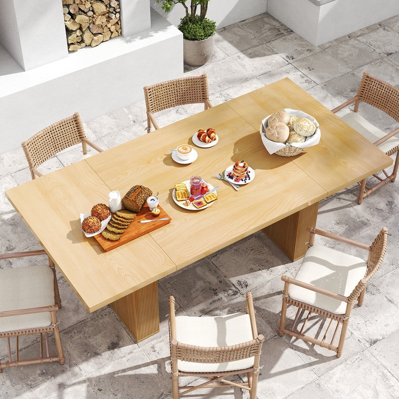 Hawsaiy 78 Rectangular Farmhouse Dining Table for 6–8, Large Kitchen Table with Grooved Wood Base, Thick Waterproof Top for Dining Room, Walnut