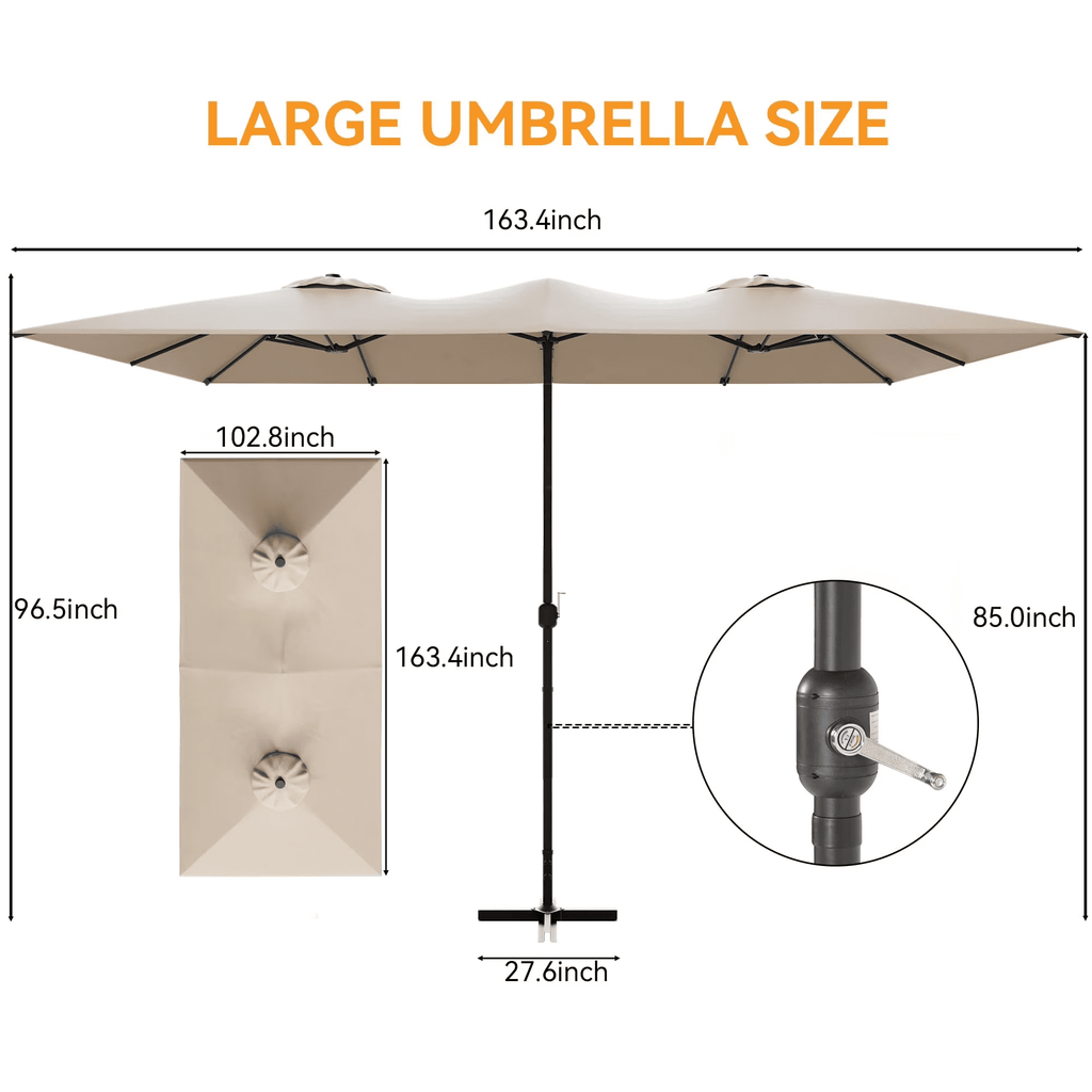 ALAULM 10 Piece Patio Dining Set w/14FT Umbrella, Metal Outdoor Furniture Set w/Rectangular table, 6 Fixed Chairs and 2 swivel rocking chairs for Patio, Backyard, Garden, Poolside（Grey）