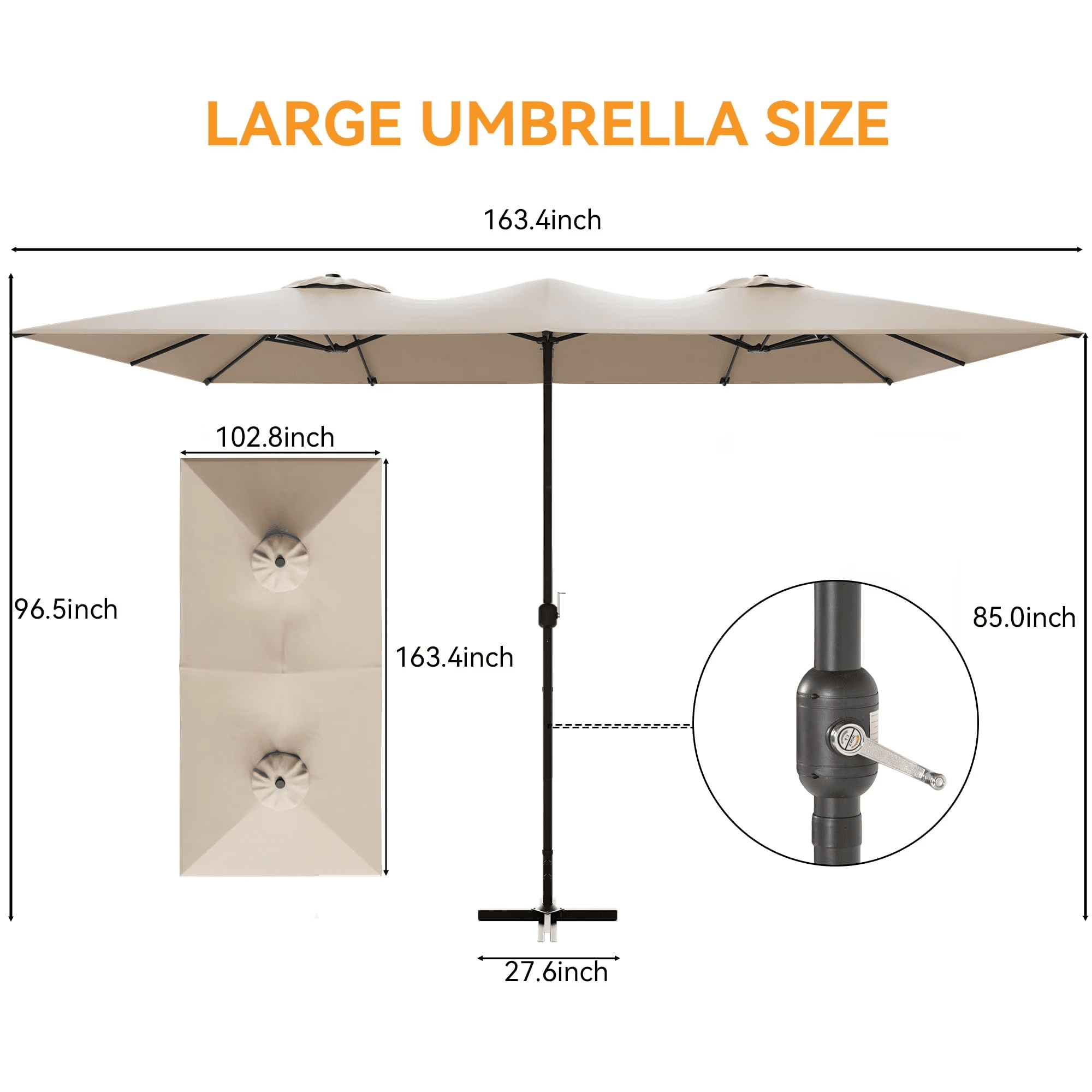 ALAULM 10 Piece Patio Dining Set w/14FT Umbrella, Metal Outdoor Furniture Set w/Rectangular table, 6 Fixed Chairs and 2 swivel rocking chairs for Patio, Backyard, Garden, Poolside（Grey）