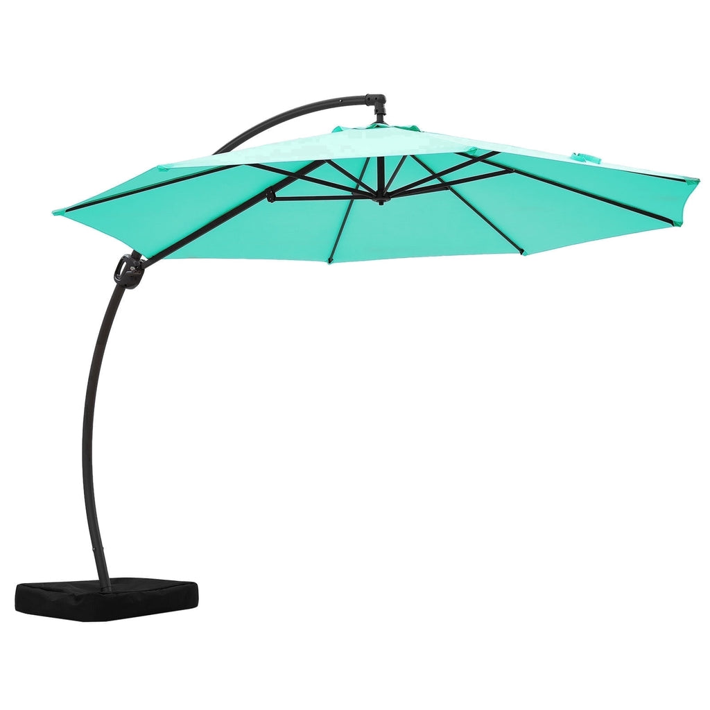 FUNDAZE 11ft Market Patio Umbrella with Base, Curved Cantilever Hanging Sun Shade with Crank & Tilt for Garden, Deck, Poolside,Beige