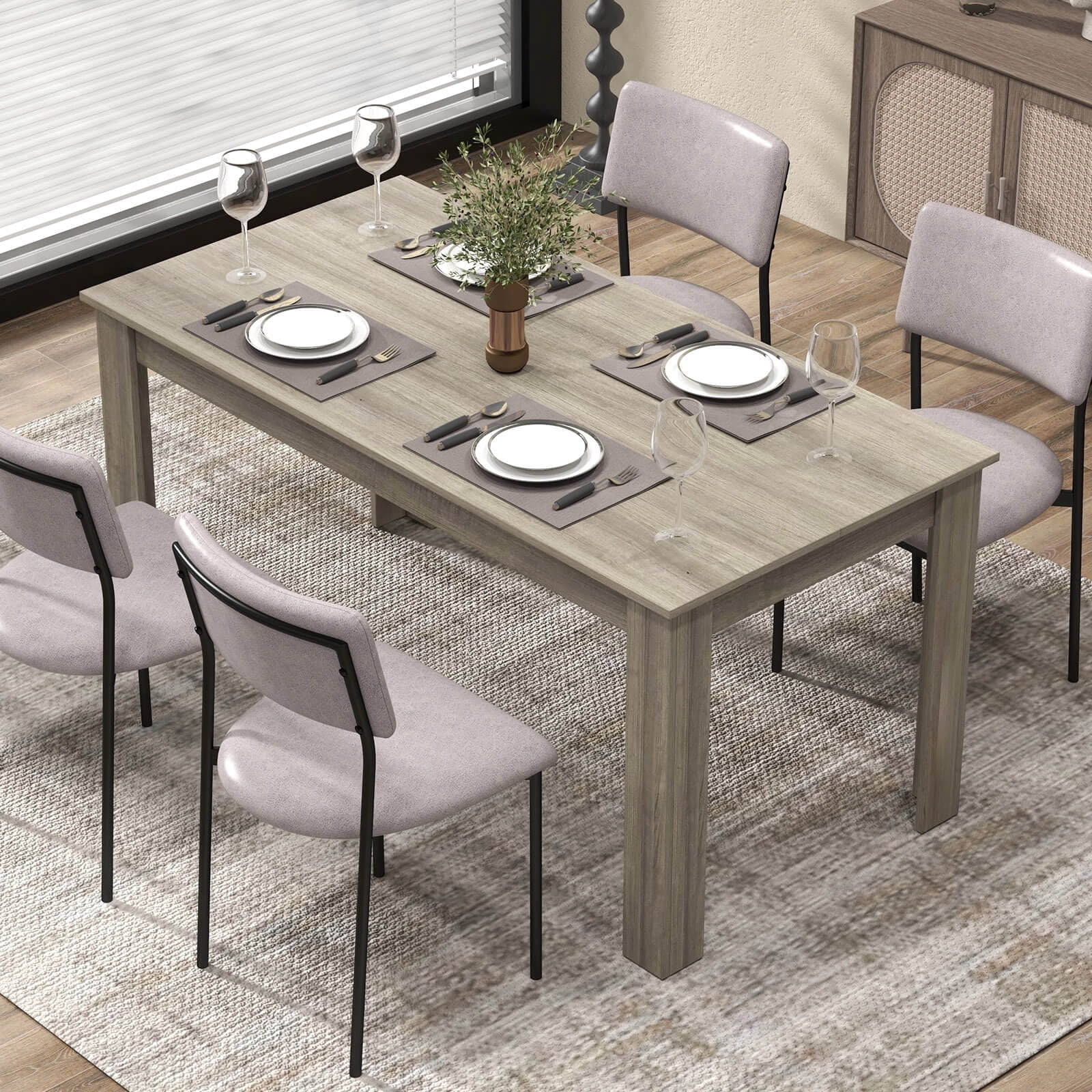 Costway 63 Dining Table Rectangular Modern Kitchen Table For 6 People Home Furniture Gray