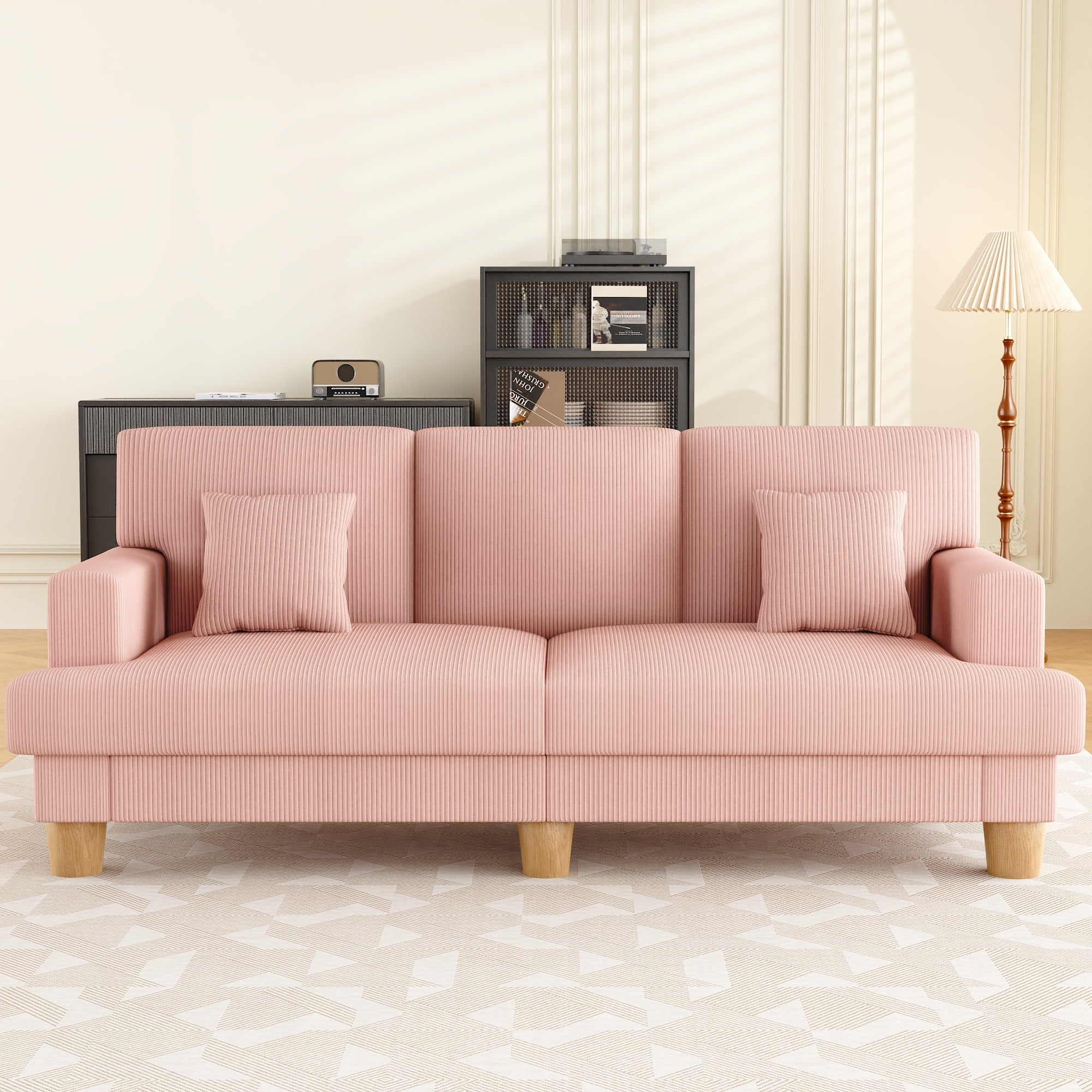 AAQZ 87 Corduroy Sofa Couch for Living Room, 3 Seater Deep Seat Comfy Couch in a Box, 2 Cushions, 2 Pillows Tool-Free Setup,Gray