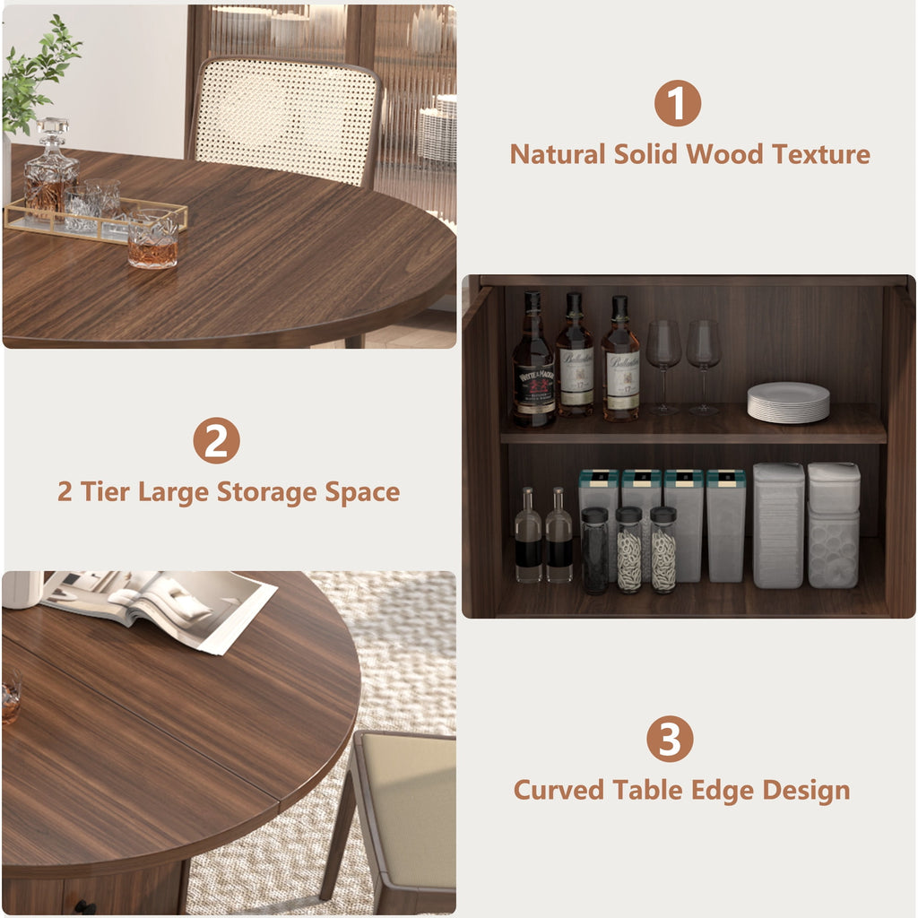 WARAYZ 43.3–59in Extendable Dining Table, Wood Expandable Design with Hidden Storage, Rectangular Space-Saving Dark Brown