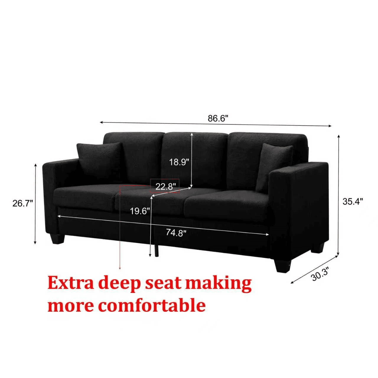 Gewnee 86.6 Modern Sofa Couch,Teddy Velvet 3 Seaters Comfy Couch with Deep Seat for Living Room,2 Pillows,Beige
