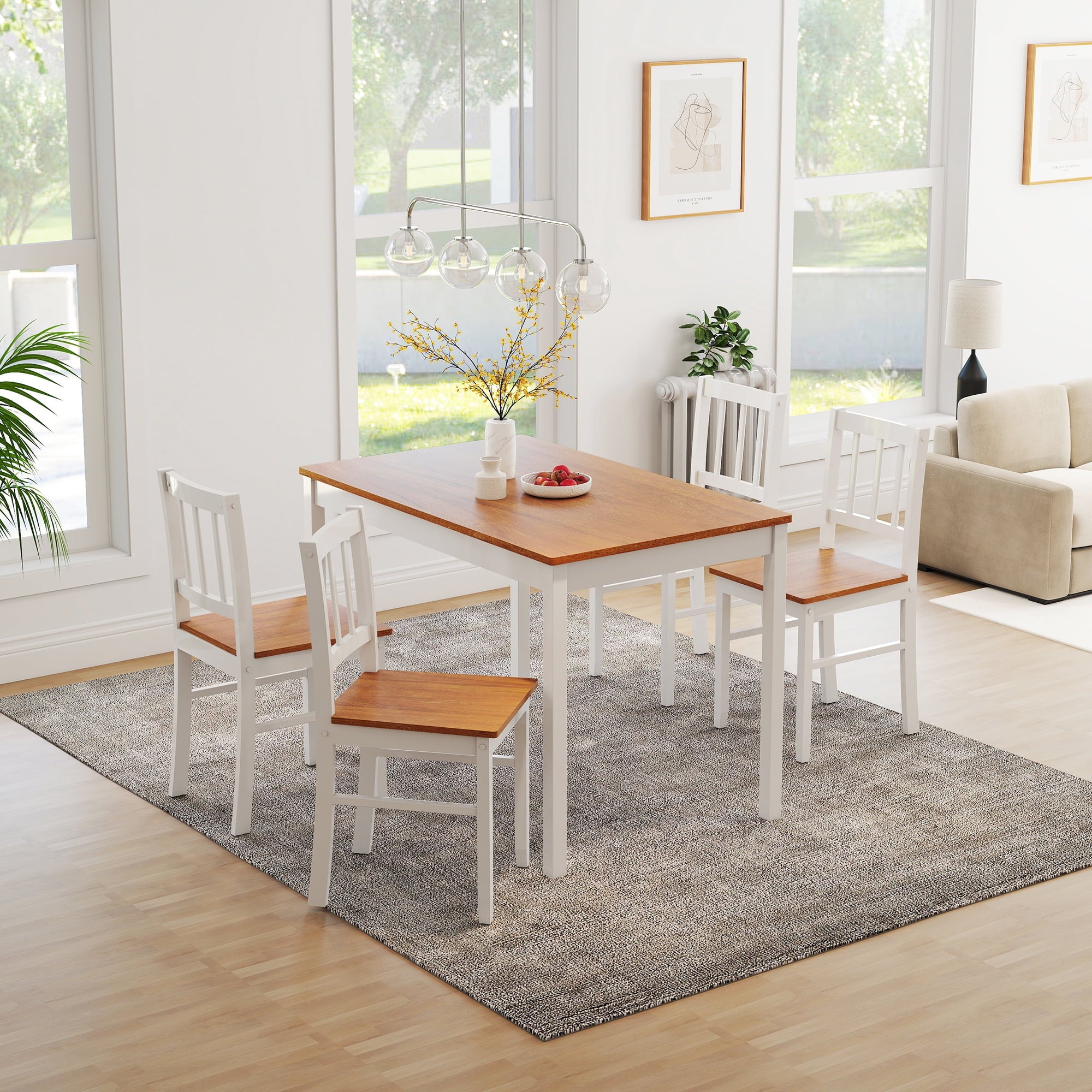Joywind 5-Piece Solid Wood Dining Set – Rectangular Dining Table with 4 Chairs, Modern Grey Design for Kitchen, Dining Room & Restaurant