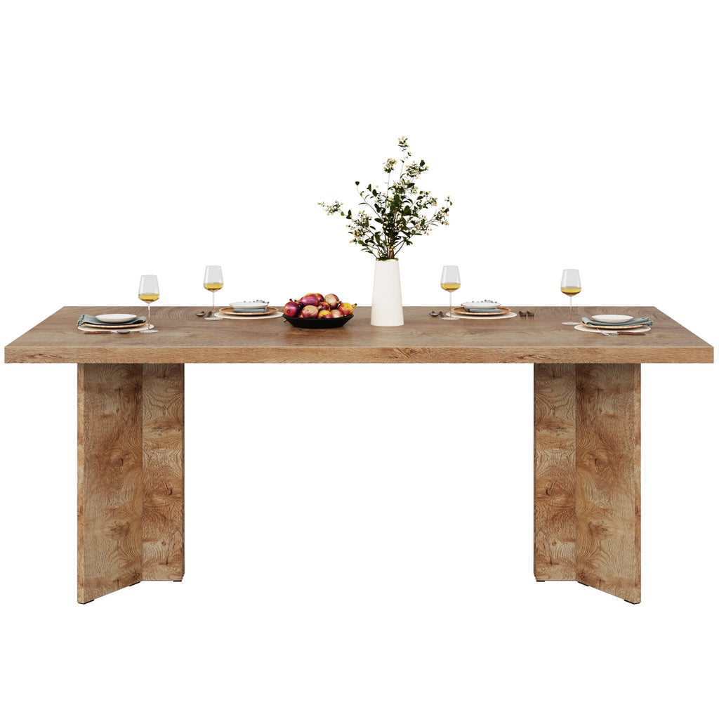 Fnova 63 Rectangular Modern Dining Table, Wooden Modern Kitchen Table for 6 People for Dining Room, Warm Brown (Chairs Not Included)