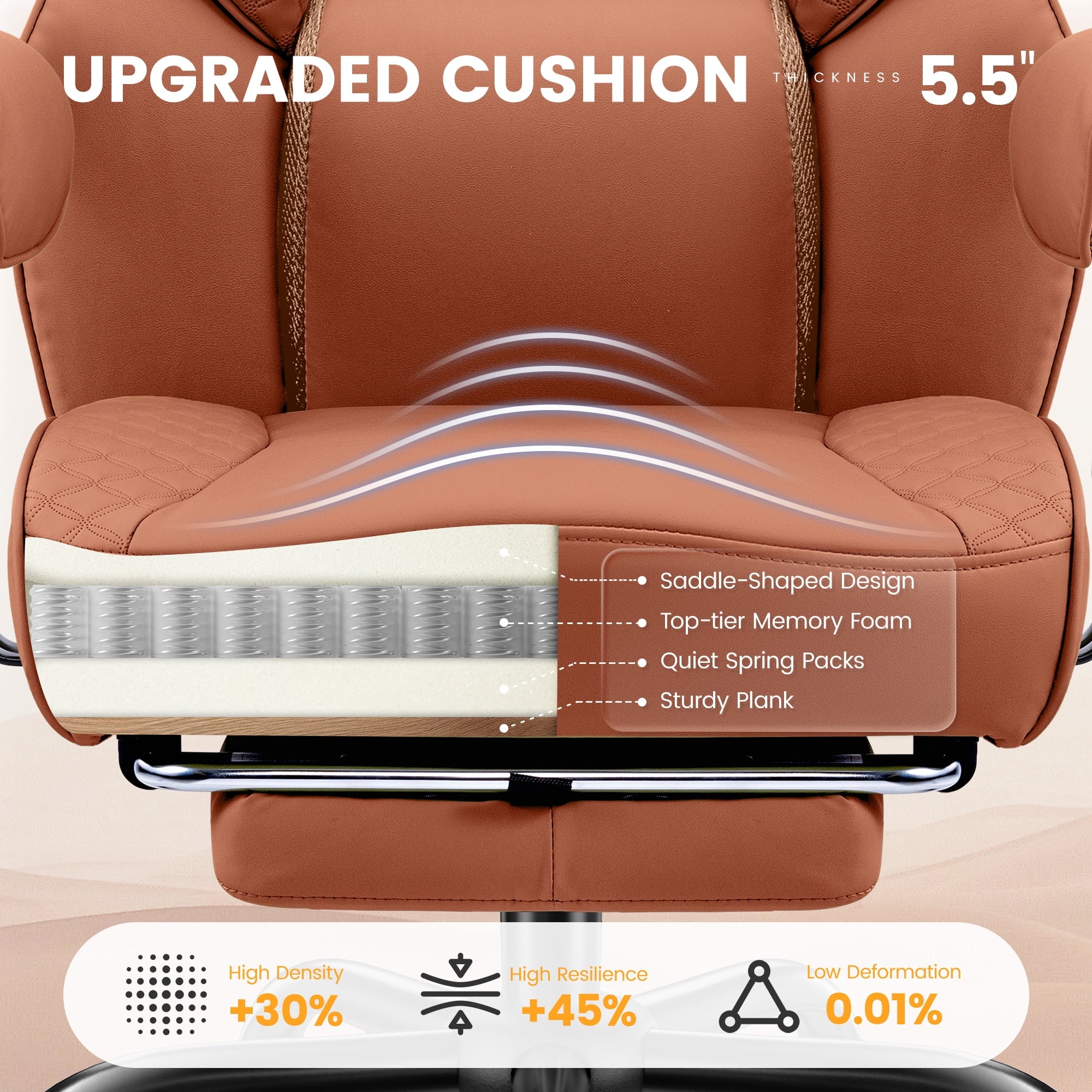 COOLHUT Big and Tall Office Chair 500lbs, Heavy Duty Ergonomic Office Desk Chair with Deluxe Embossing PU Leather with Footrest, Executive Gaming Chair with Lumbar Support, Brown