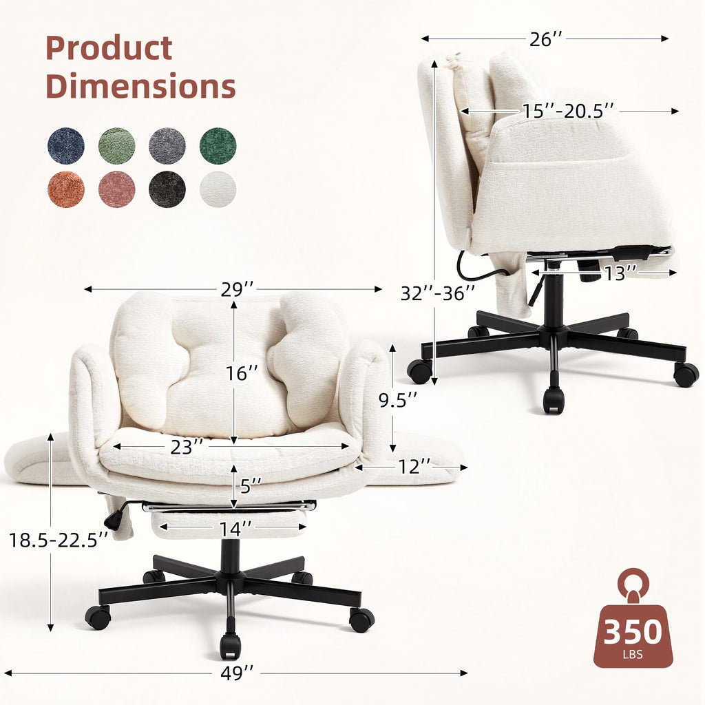 Hforesty Cross Legged Office Chair, Inflatable Flip-up Back & Wide Seat, 5-Position Armrests & Footrest, Ergonomic Task Chair for Home Office, Gray