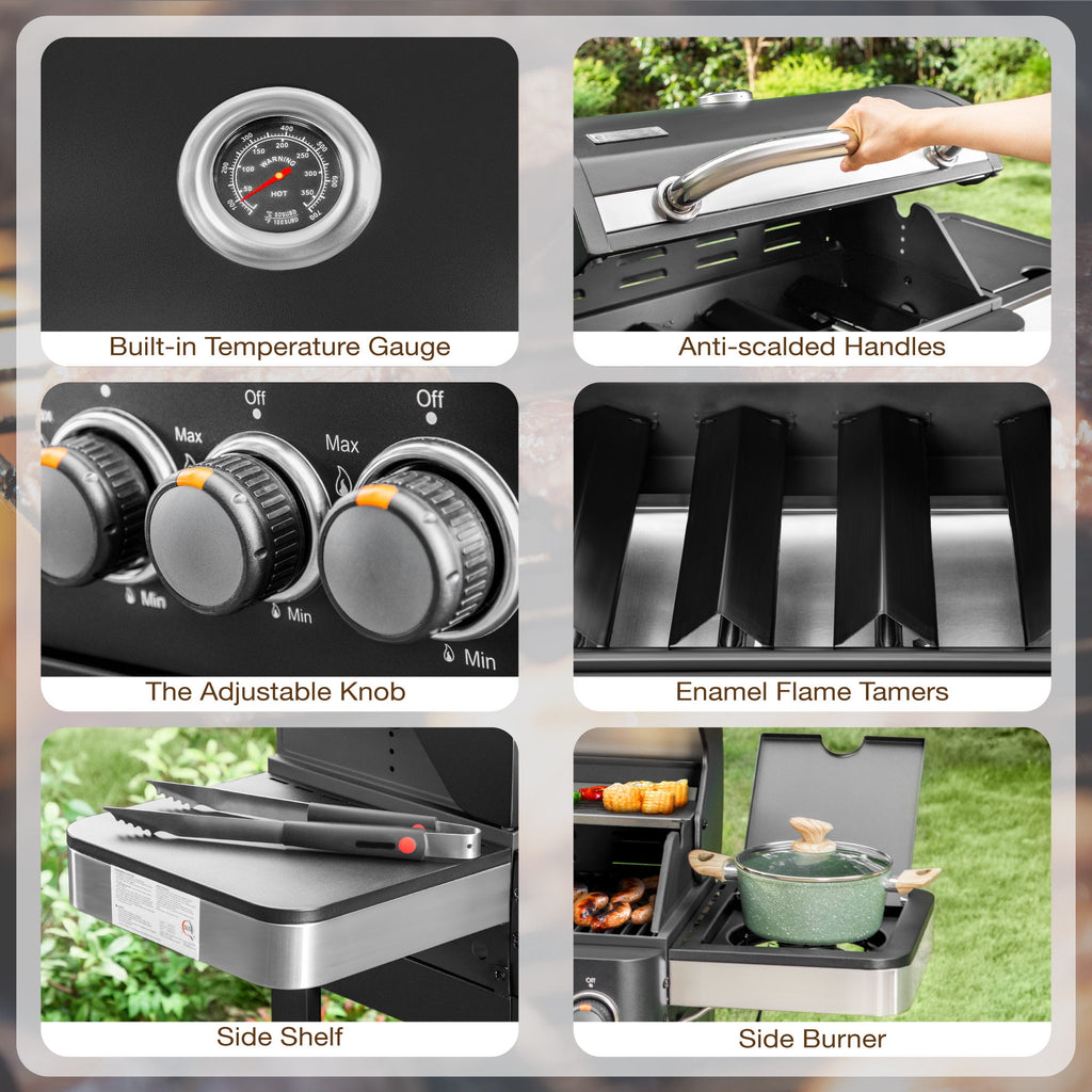 MF Studio 4 Burner Propane Gas Grill and Griddle Combo with Side Burner BBQ Grill - Black