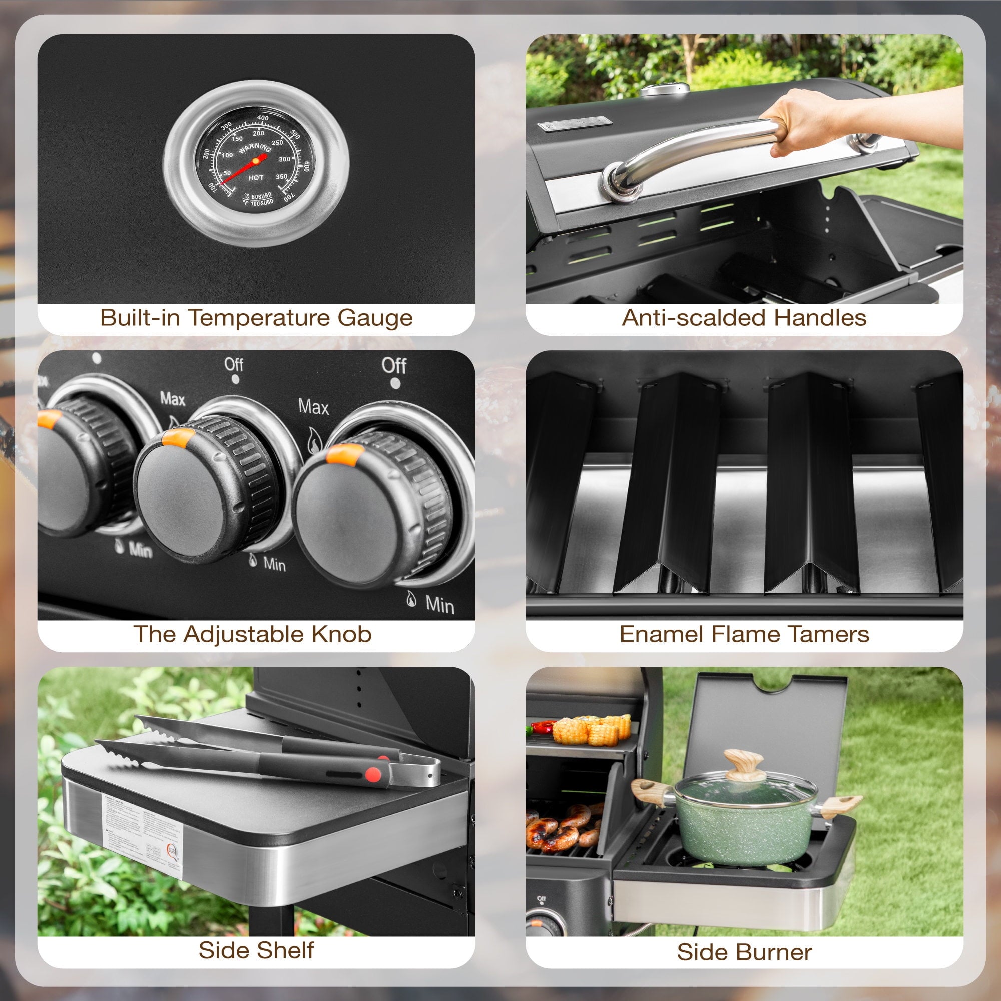 MF Studio 4 Burner Propane Gas Grill and Griddle Combo with Side Burner BBQ Grill - Black