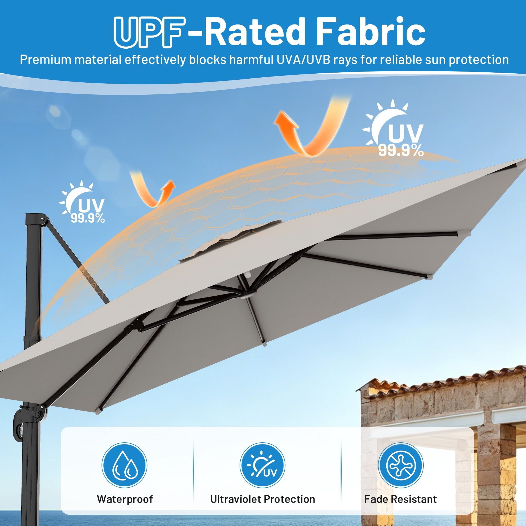 Easthome 10 × 10FT Square Cantilever Patio Umbrella, 360° Rotating Offset Umbrella with Crank, 8 ribs, Outdoor Hanging Roman Umbrella for Garden Deck Backyard, Red