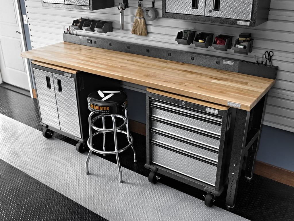 GLADIATOR 8' ADJUSTABLE HEIGHT HARDWOOD WORKBENCH