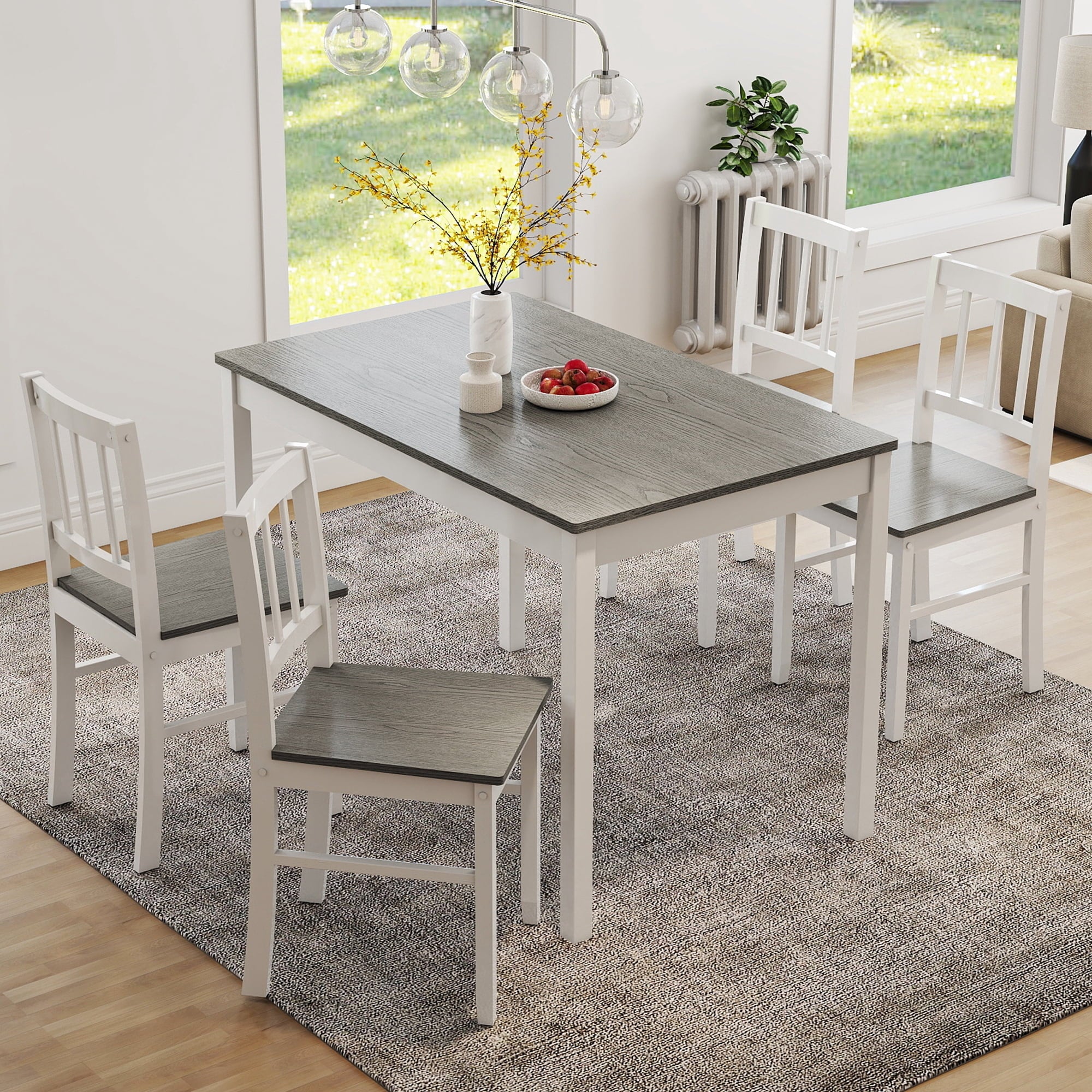 Joywind 5-Piece Solid Wood Dining Set – Rectangular Dining Table with 4 Chairs, Modern Grey Design for Kitchen, Dining Room & Restaurant