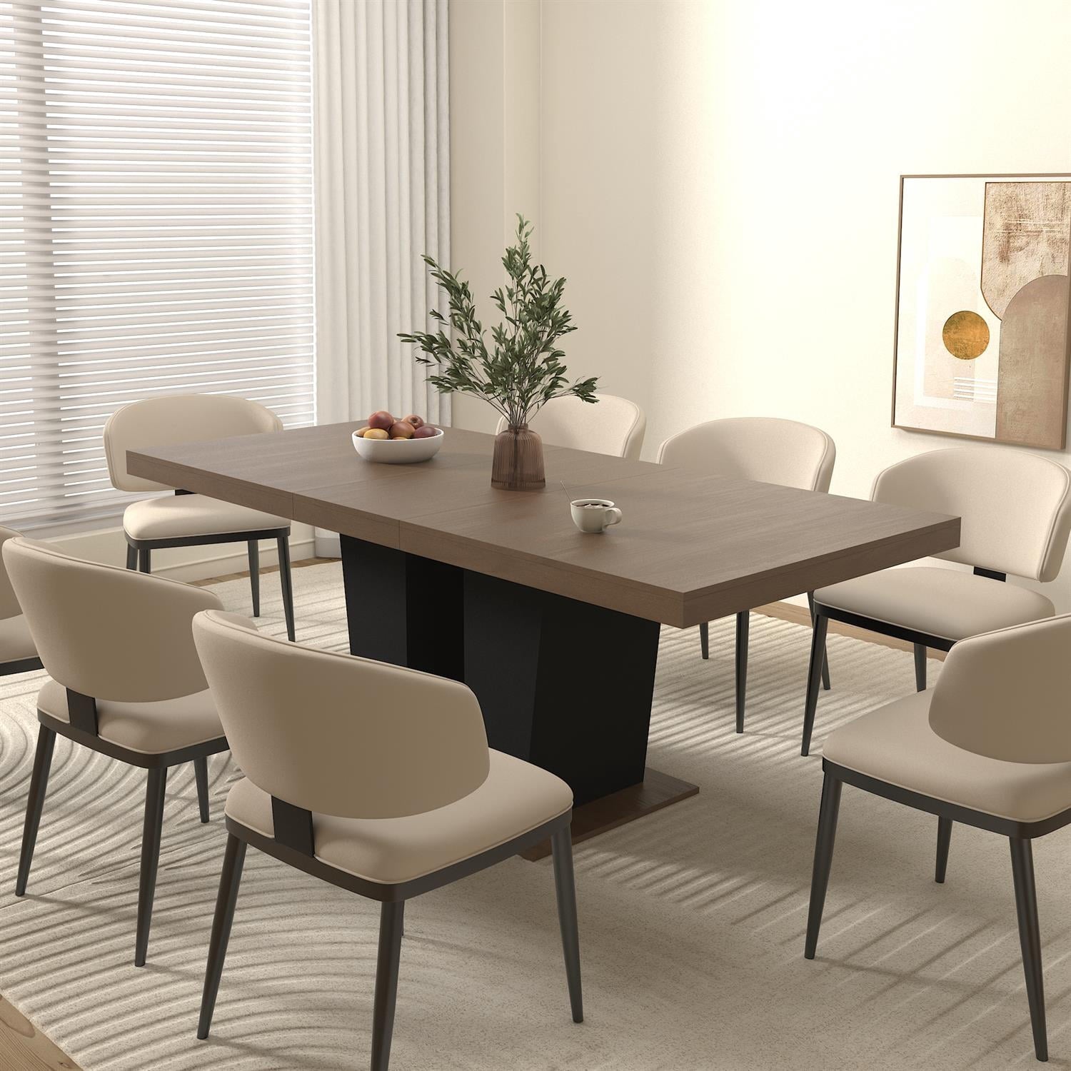 Spaco 78 Expandable Dining Table for 4-10 People with Double Sturdy Pedestal Base, Modern Rectangle Dining Table for Kitchen, Dining Room, Black