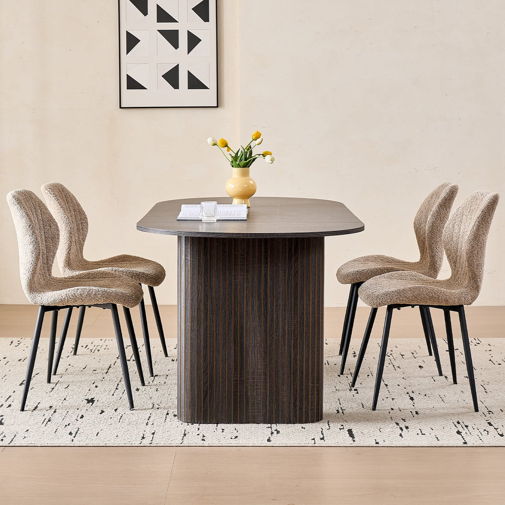 71 Natural Large Dining Table Set for 4 Modern Kitchen Table with Beige Boucle Upholstered Kitchen Chairs Set of 4