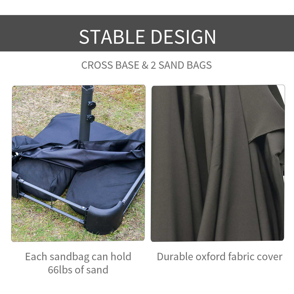 Outsunny Patio Umbrella 15' Steel Rectangular Outdoor Double Sided Market with base, Sun Protection & Easy Crank for Deck Pool Patio, Beige