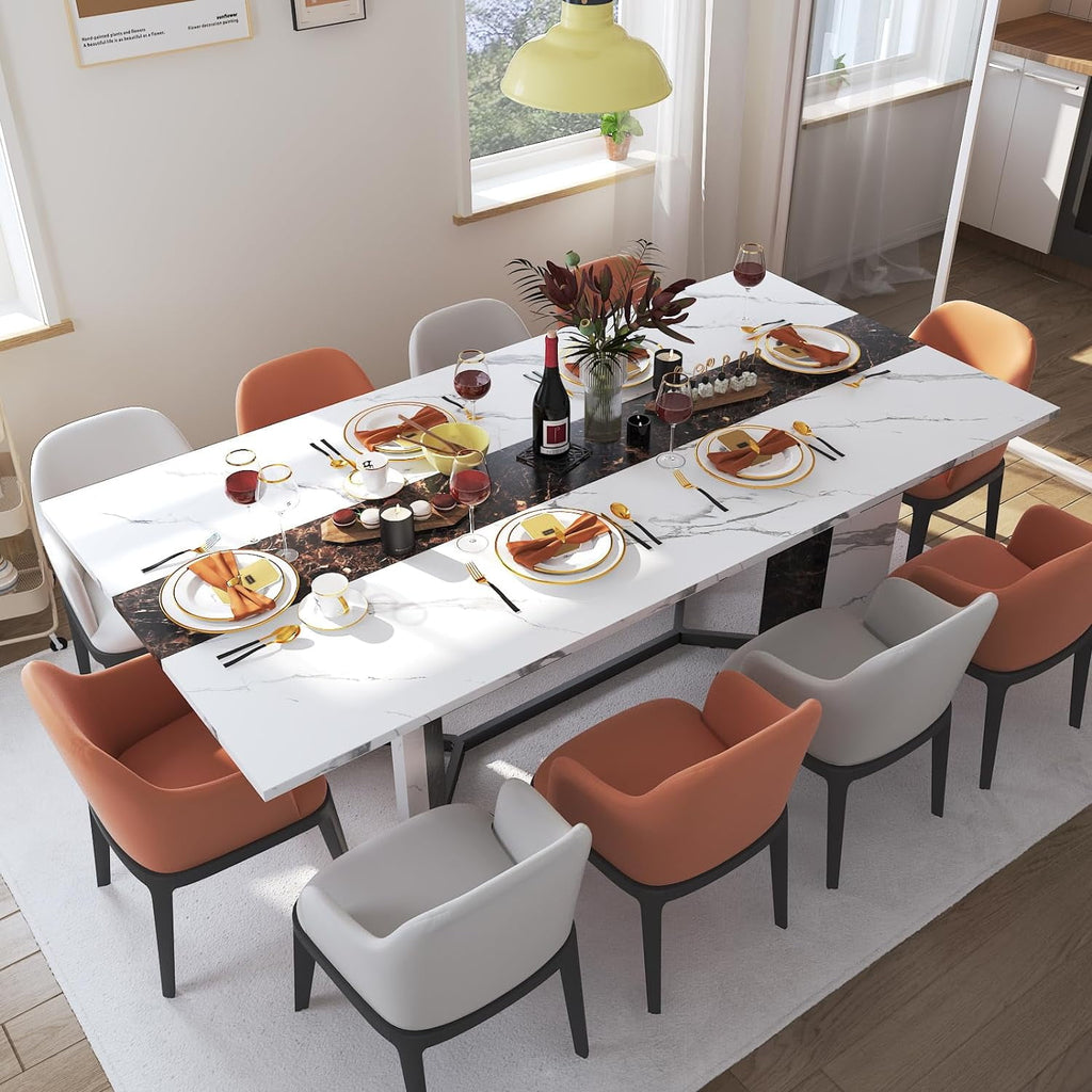 71 inch Large Rectangular Dining Table for 6-8 People, Dining Table with Marble-Color Wood Waterproof Tabletop and Adjustable Leg, 6ft Luxurious Family Dinner Table for Office Kitchen Living Room