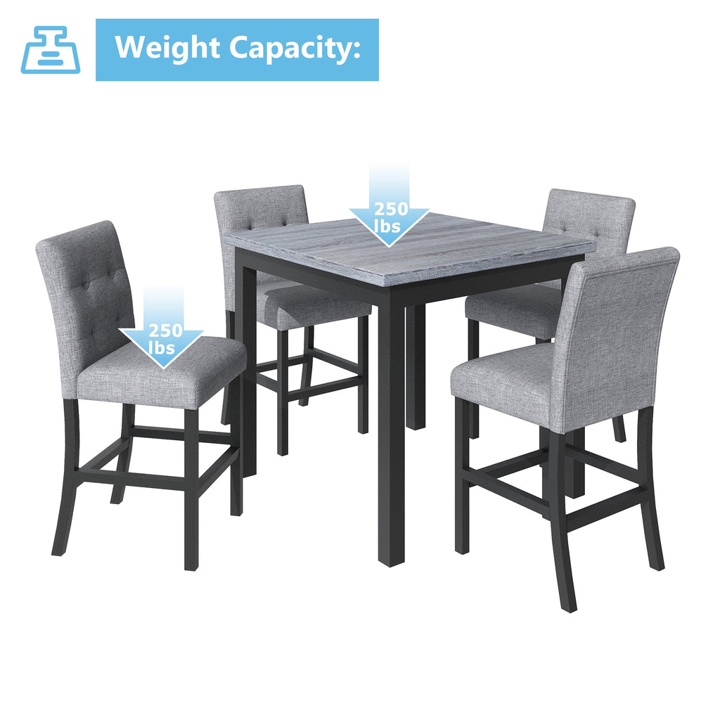 Harper & Bright Designs 5 Piece Dining Table Set Counter Height Dining Set with Classic Elegant Rectangel Table and 4 Padded Chairs for Kitchen Dining Room, Black and Beige