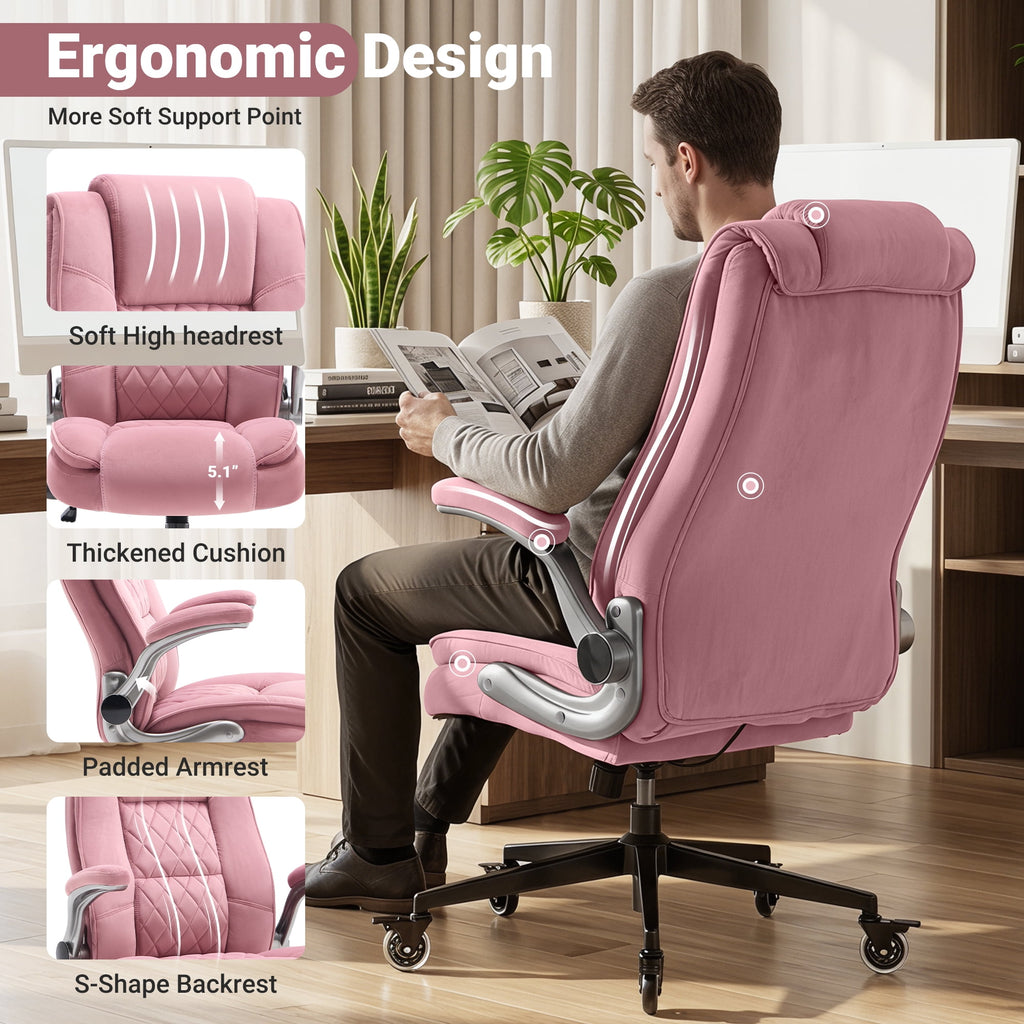 Ergonomic Home Office Chair with Locking Wheels, High-back Desk Chair with Thick Padded Flip-up Armrest, Comfy Executive Chair with Adjustable Lumbar Support for Home & Office & Work