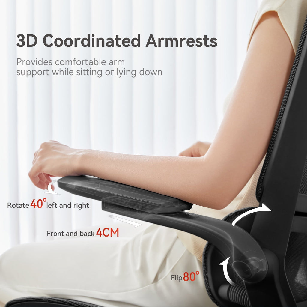 Sihoo M59AS Ergonomic Office Chair with Mesh Backrest, Flip Armrests, Headrest, White