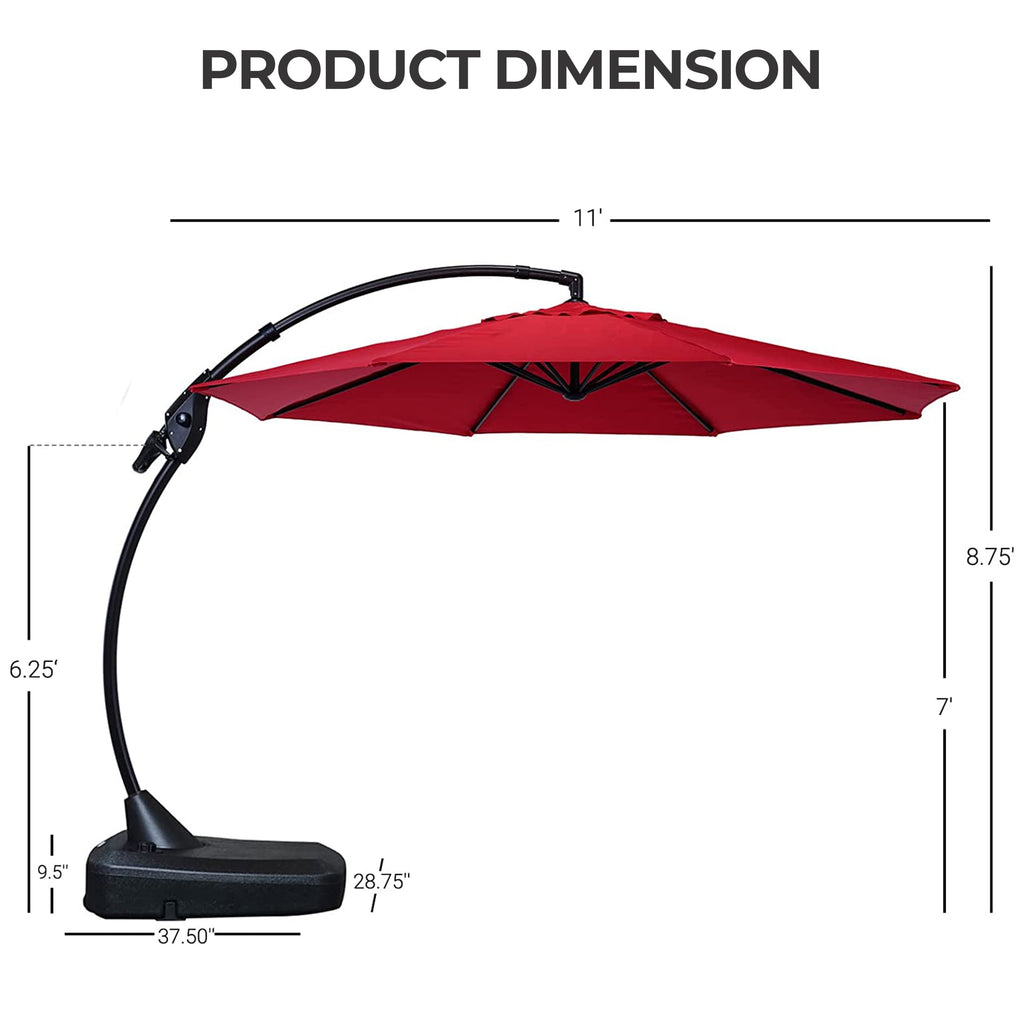 GRANDPATIO 12 Ft Outdoor Umbrella with Base, Large Aluminum Cantilever Offset Umbrella for Patio Pool, Black & White