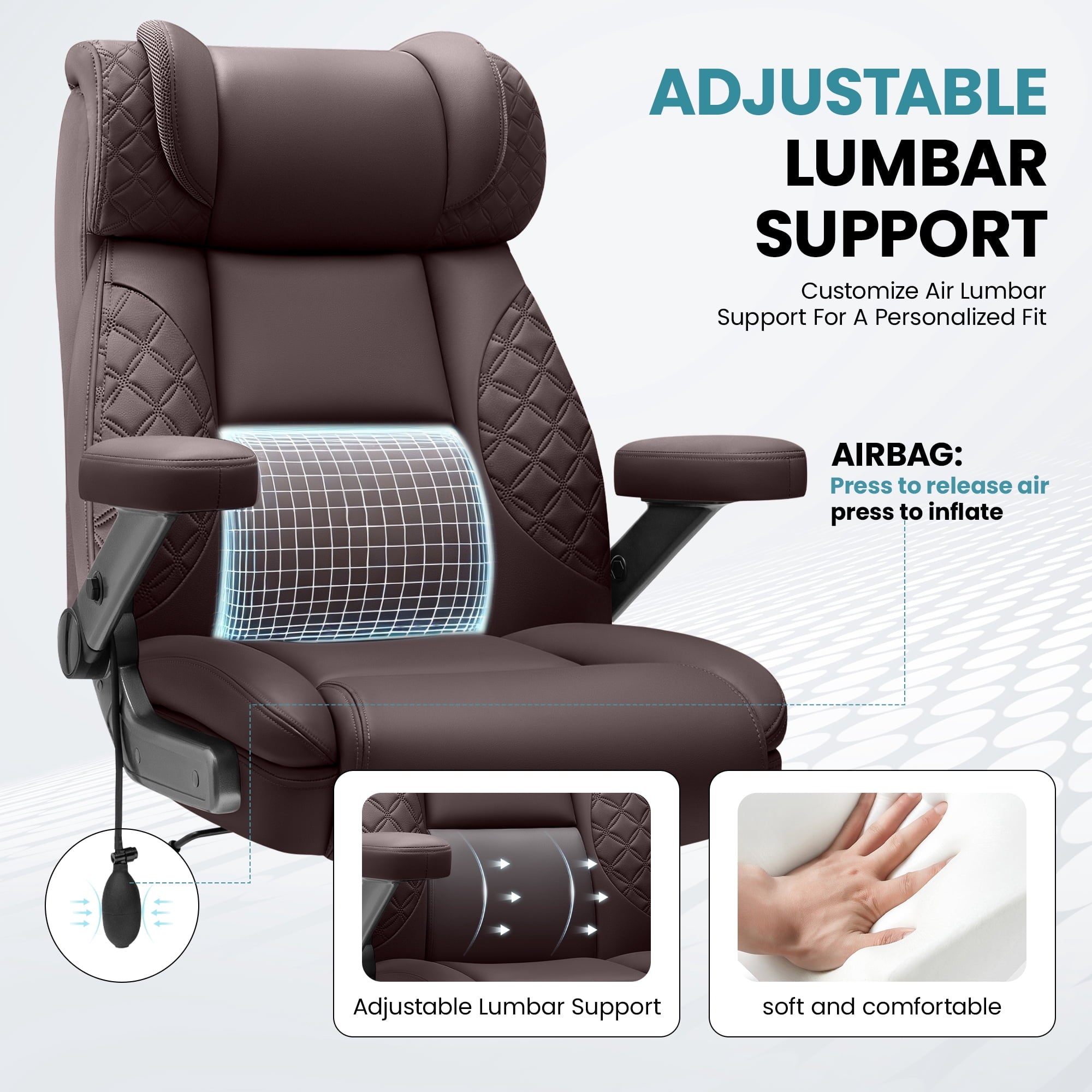FASTES Leather Office Chair Big and Tall Desk Office Chair, 500lbs Computer Chair Ergonomic Extra Wide Gaming Chair with Adjustable Lumbar Support 5D Flip Arms, Black