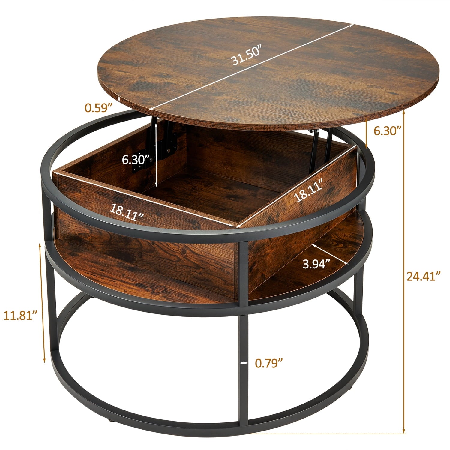 Keenstone Round Dining Table 43-59 Extendable, for 4 to 6, with Storage Space, Kitchen Dinner Room Table for Dining Room and Small Space Walnut