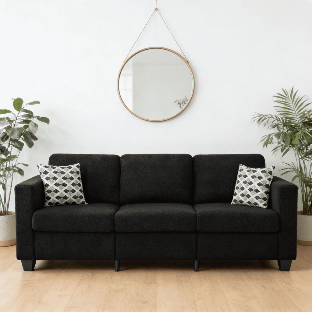 Gewnee 86.6 Modern Sofa Couch,Teddy Velvet 3 Seaters Comfy Couch with Deep Seat for Living Room,2 Pillows,Beige