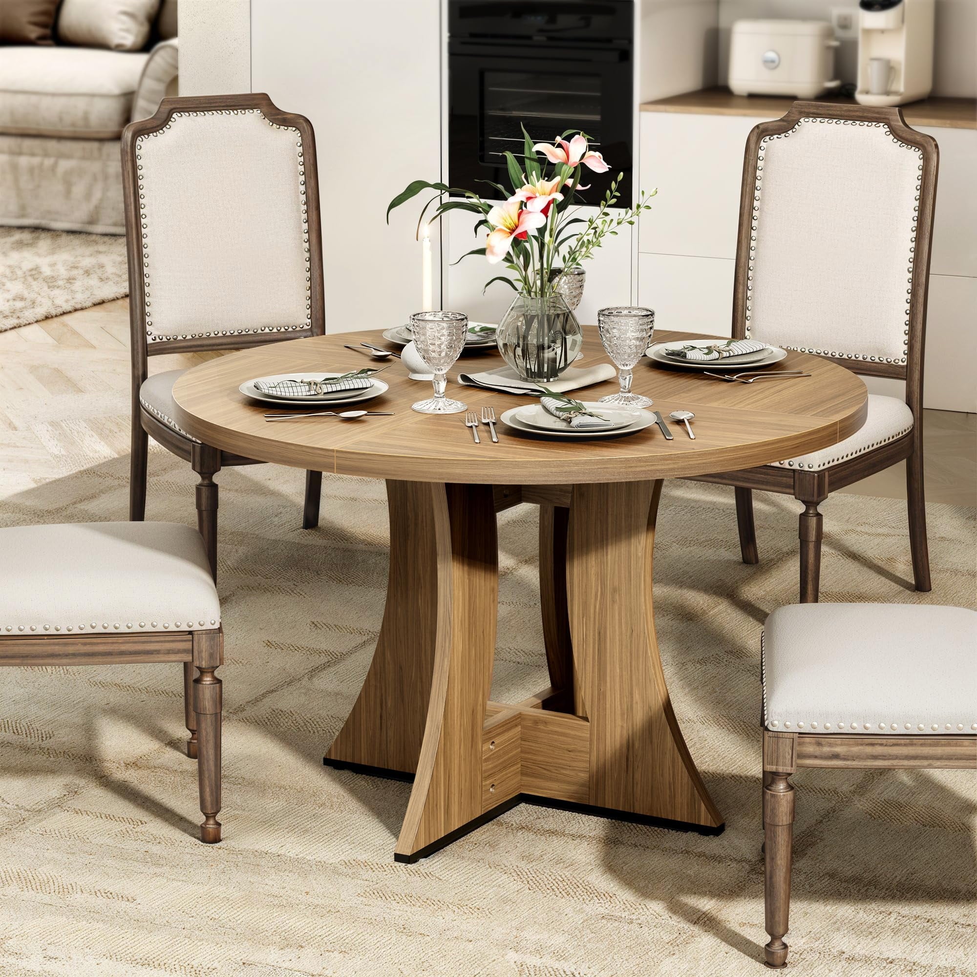 MARNUR Round Dining Table for 4 Persons 47 Kitchen Table for Dining Room Kitchen, Walnut (Only Table)