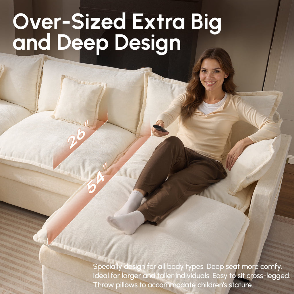 Ovios 108 Modular Sectional Sofa U-Shaped Cloud Couch with 2 Ottomans, Comfy Living Room Furniture, Chenille, Gray