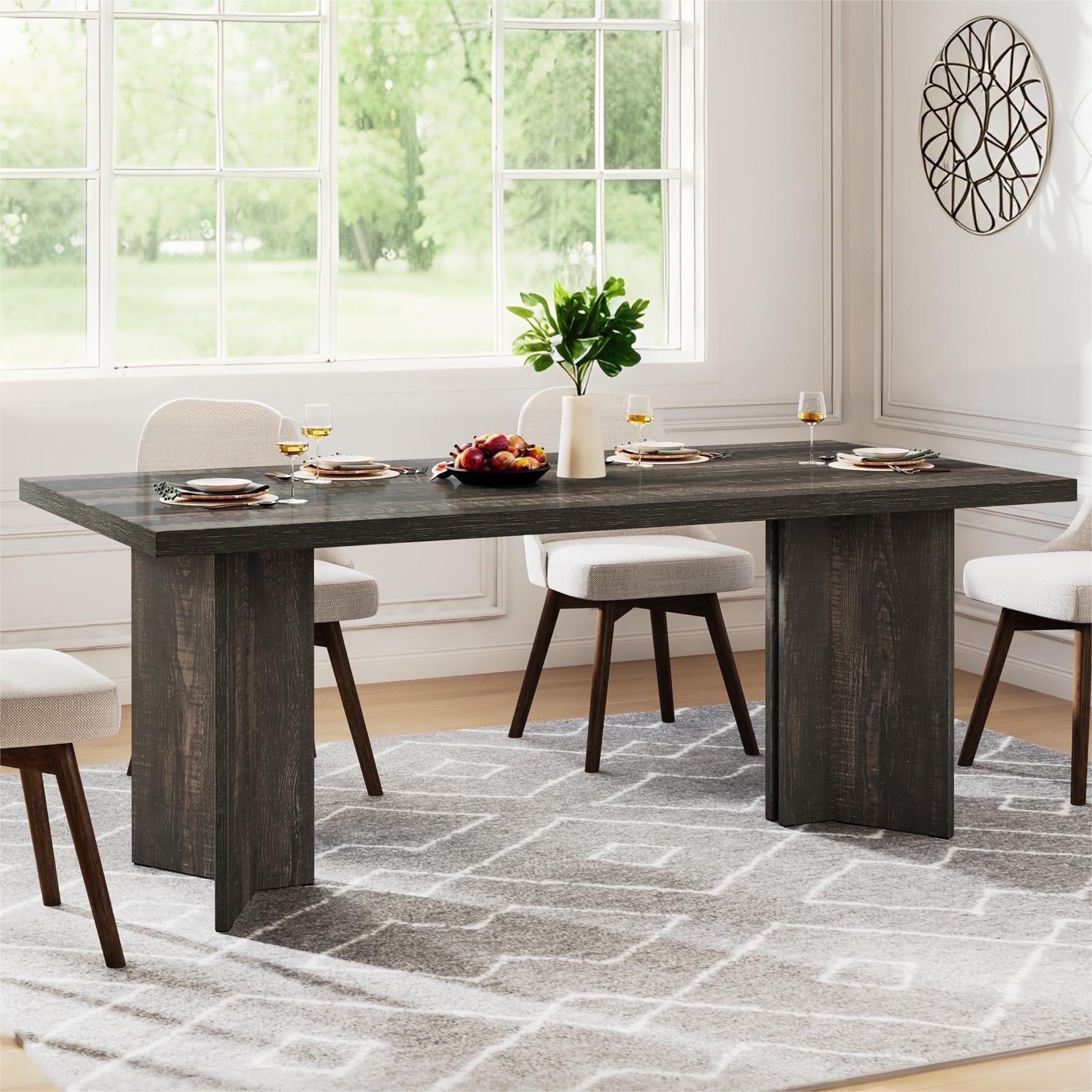Fnova 63 Rectangular Modern Dining Table, Wooden Modern Kitchen Table for 6 People for Dining Room, Warm Brown (Chairs Not Included)