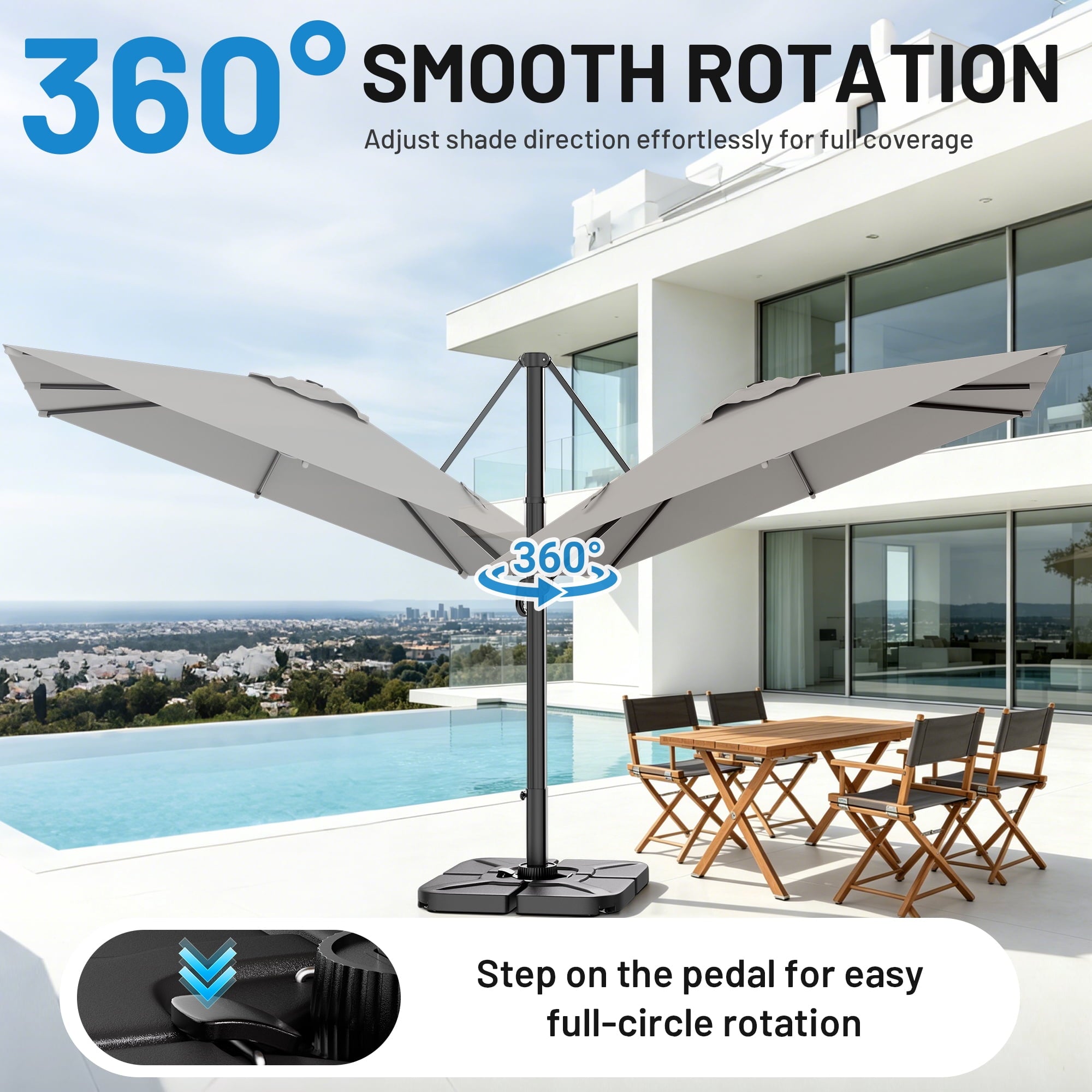 Easthome 10 × 10FT Square Cantilever Patio Umbrella, 360° Rotating Offset Umbrella with Crank, 8 ribs, Outdoor Hanging Roman Umbrella for Garden Deck Backyard, Red