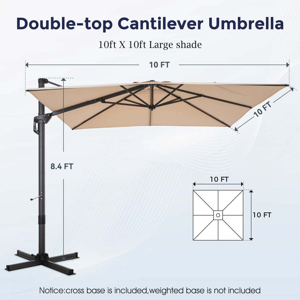 Alpha Joy 12x9ft Outdoor Patio Umbrella Large Rectangle Offset Cantilever Double Umbrella with 360°Rotation, Beige