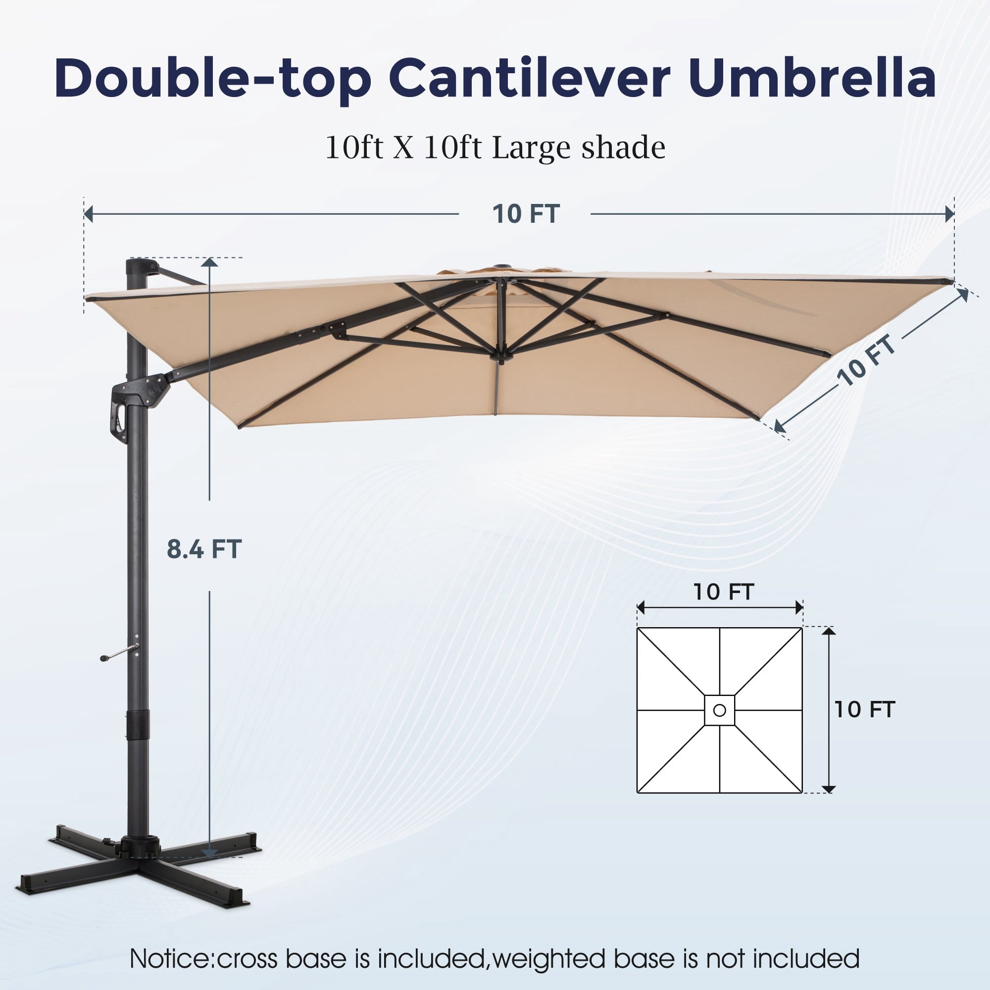 Alpha Joy 12x9ft Outdoor Patio Umbrella Large Rectangle Offset Cantilever Double Umbrella with 360°Rotation, Beige