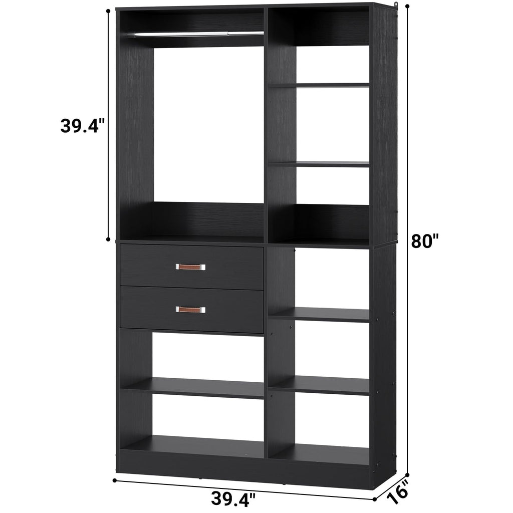 Homieasy 39.4'' W Closet System with Wooden Drawers and Hanging Rods, White