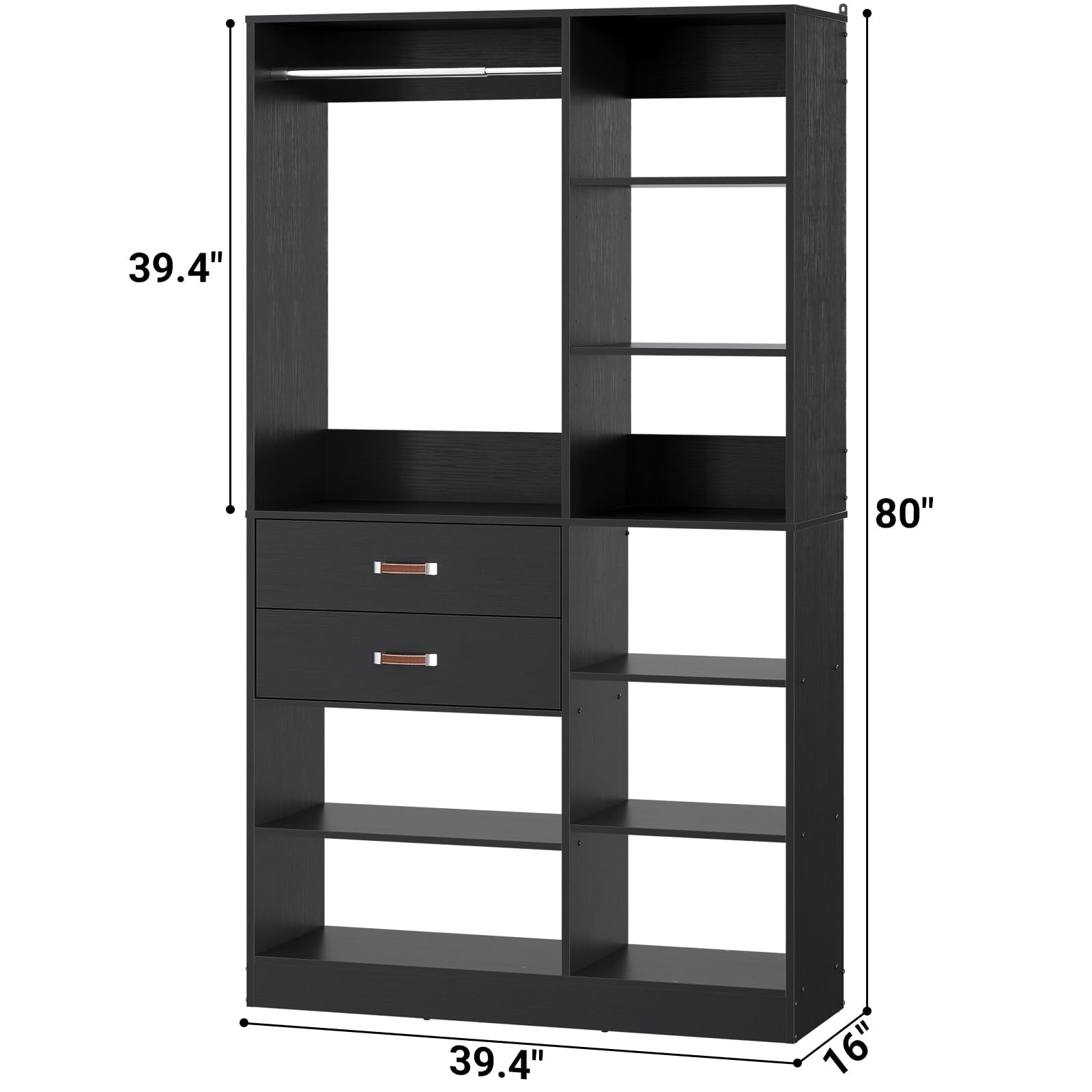 Homieasy 39.4'' W Closet System with Wooden Drawers and Hanging Rods, White