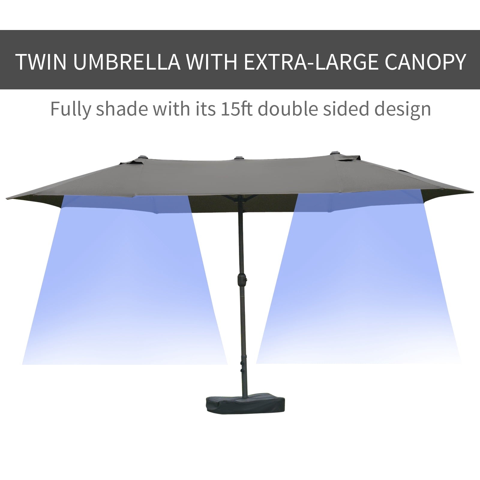 Outsunny Patio Umbrella 15' Steel Rectangular Outdoor Double Sided Market with base, Sun Protection & Easy Crank for Deck Pool Patio, Beige