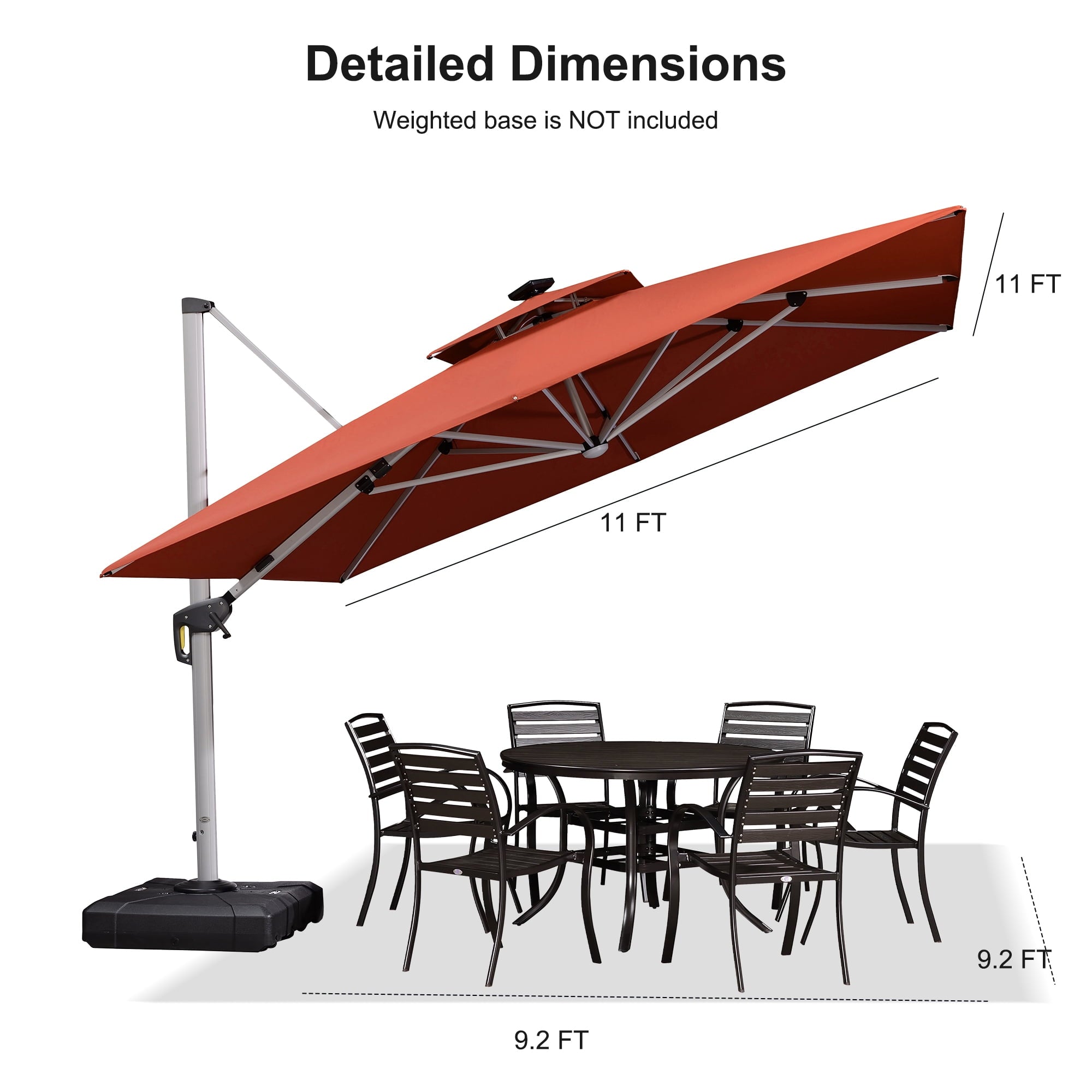 PURPLE LEAF 9 x 12FT Deluxe Rectangle Solar Powered LED Patio Umbrella with Base, Large Offset Cantilever Umbrella with 360° Rotation, Navy Blue