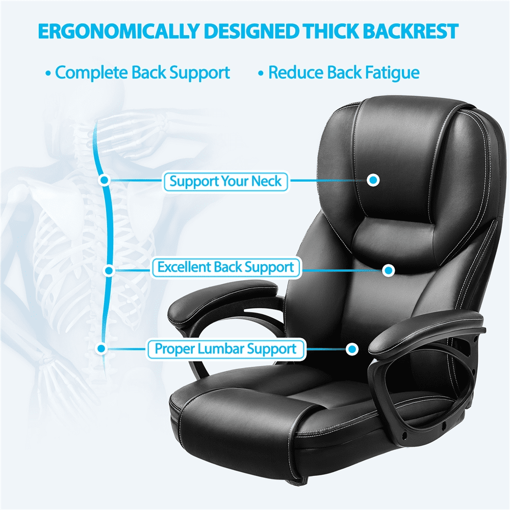 Alden Design Faux Leather Swivel Office Chair with Ergonomic High Back for Home Office, Black
